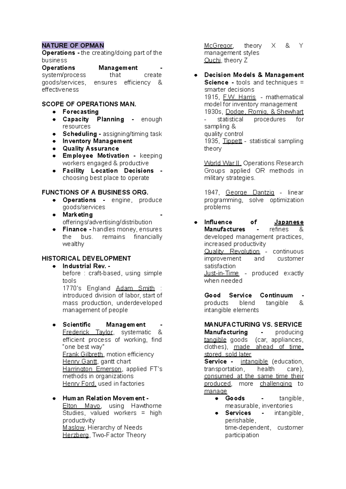 Operations Management (OM) Review: Key Concepts & Strategies - Studocu
