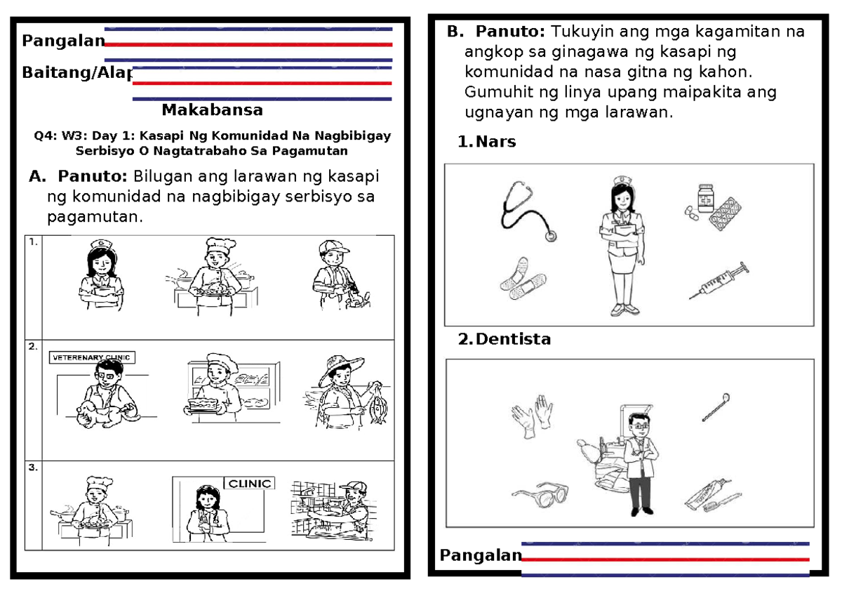 G1 Q4 W3 Makabansa: Kasapi ng Komunidad sa Pagamutan - Studocu