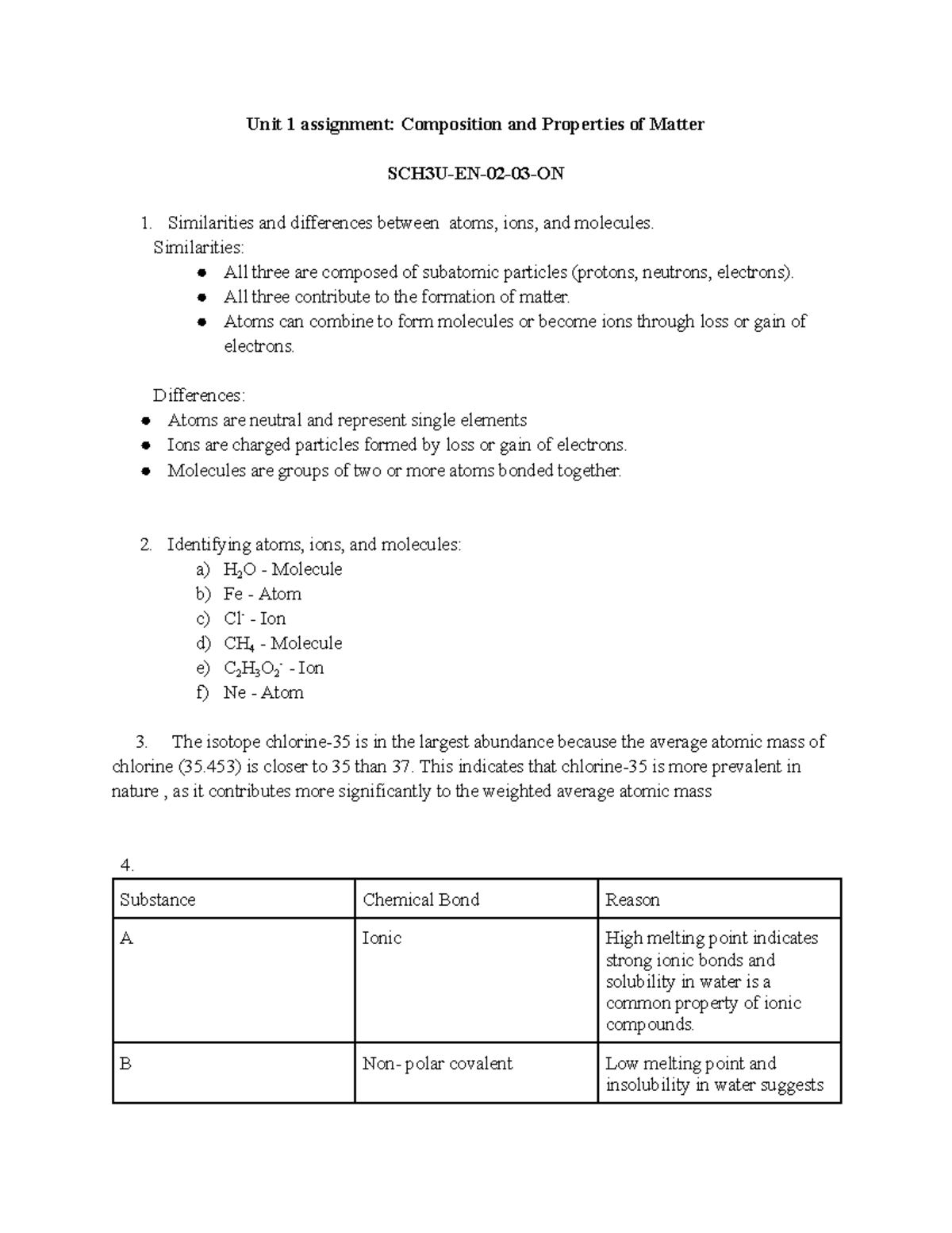 Unit 1 Assignment: Composition & Properties of Matter (SCH3U-EN-02-03 ...