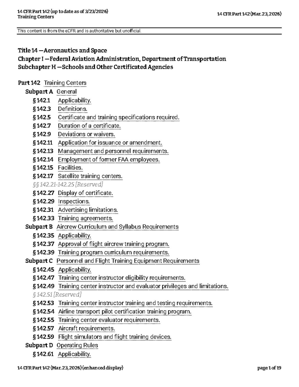 14 CFR Part 142: Training Centers Regulations Overview (Mar. 2026 ...