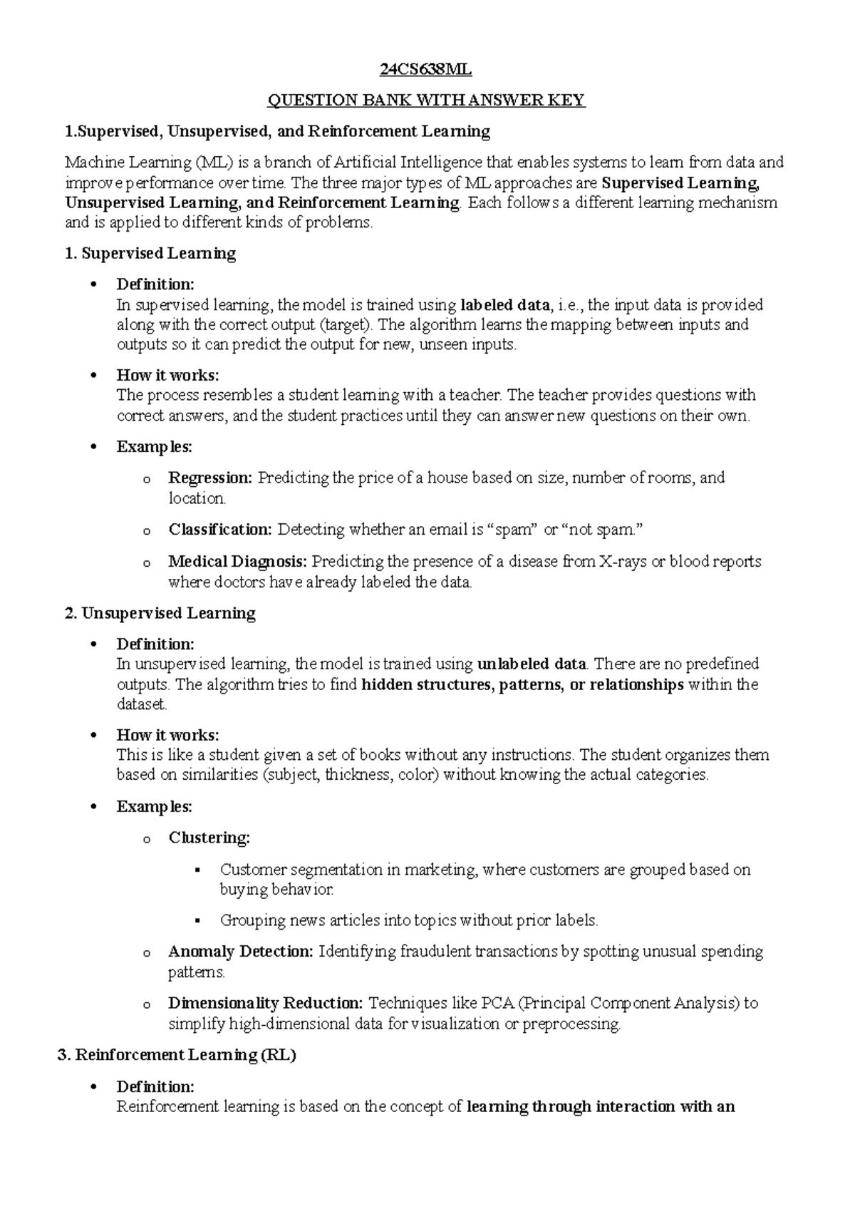 24CS638ML Machine Learning Question Bank with Answers - Studocu