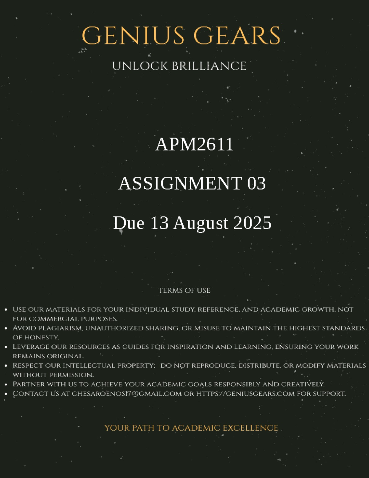 APM2611 Assignment 03 Solutions (Accurate) - Due 13 Aug 2025 - Studocu