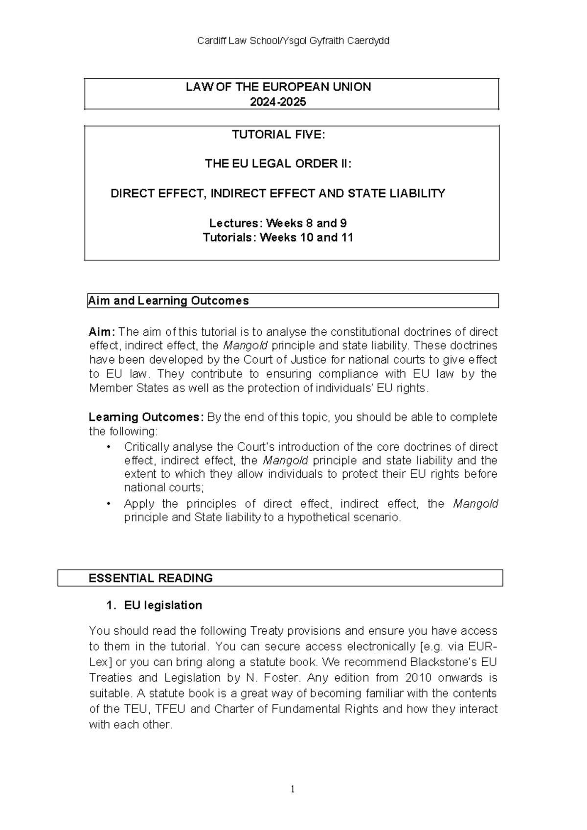 Tutorial 5 - The EU Legal Order II (English version) Final - LAW OF THE ...
