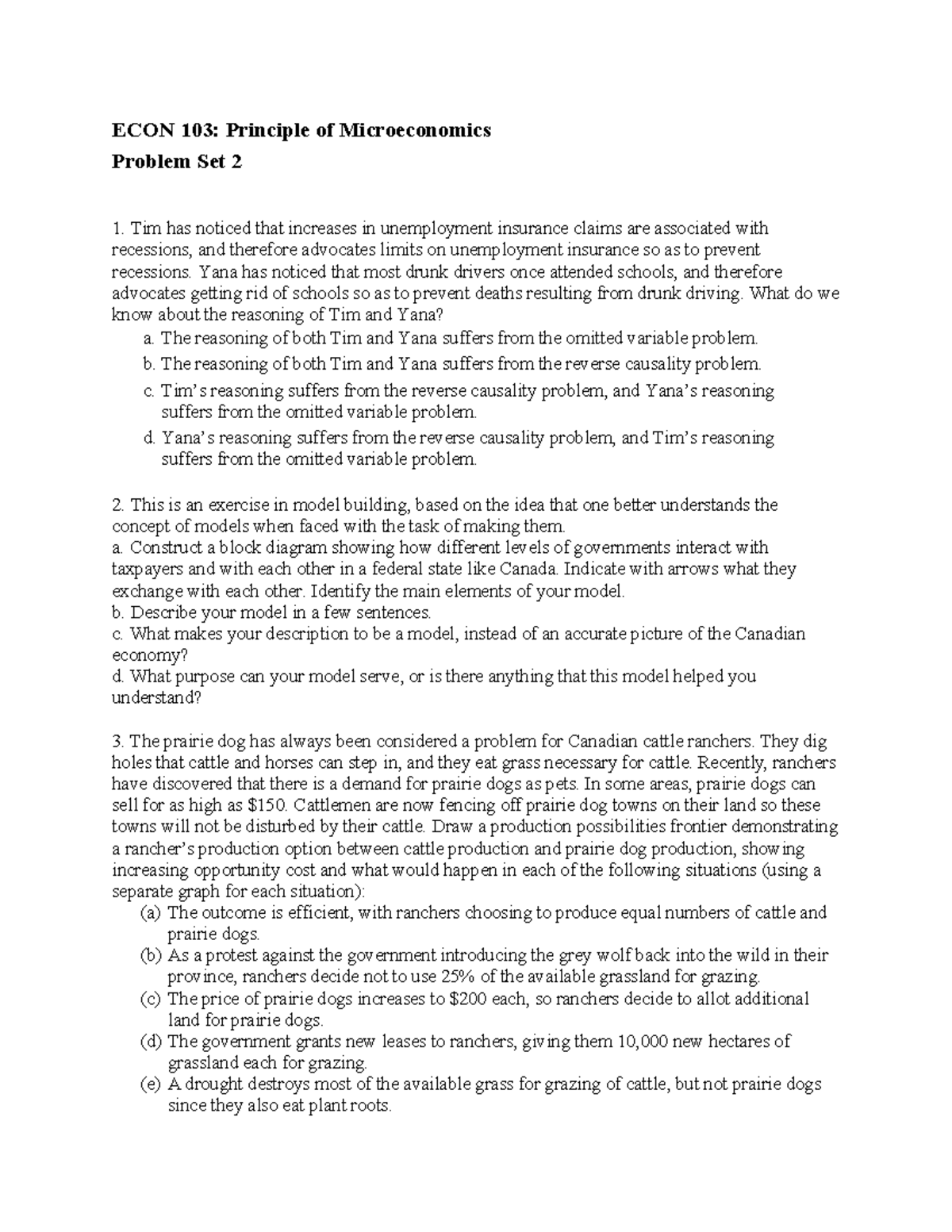 ECON 103 - Problem Set - Ch02 - ECON 103: Principle of Microeconomics ...