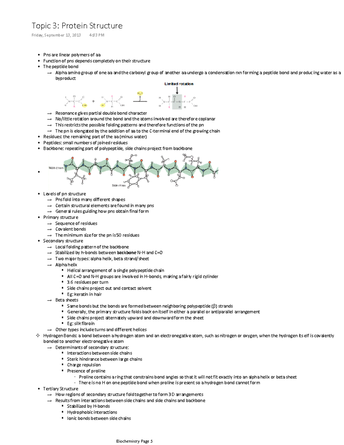 Biochem 2280 - Lecture Notes on Protein Structure and Folding - Studocu