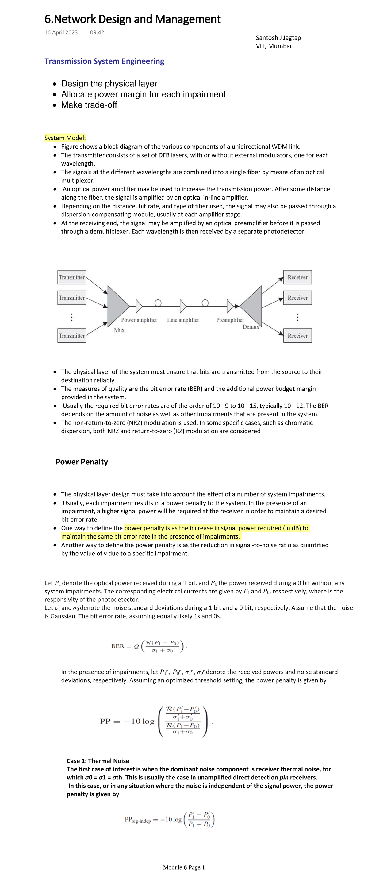 Module 6: System Model & Network Design - OCN 2023-24 by Santosh Jagtap ...