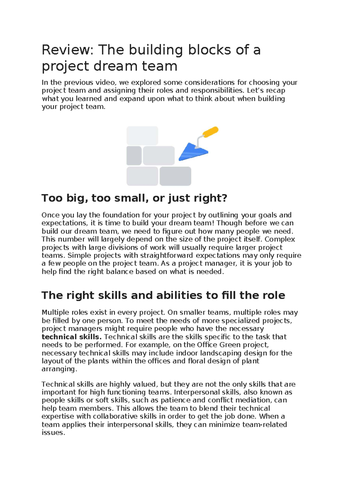 Building Blocks of a Project Dream Team: Key Considerations - Studocu