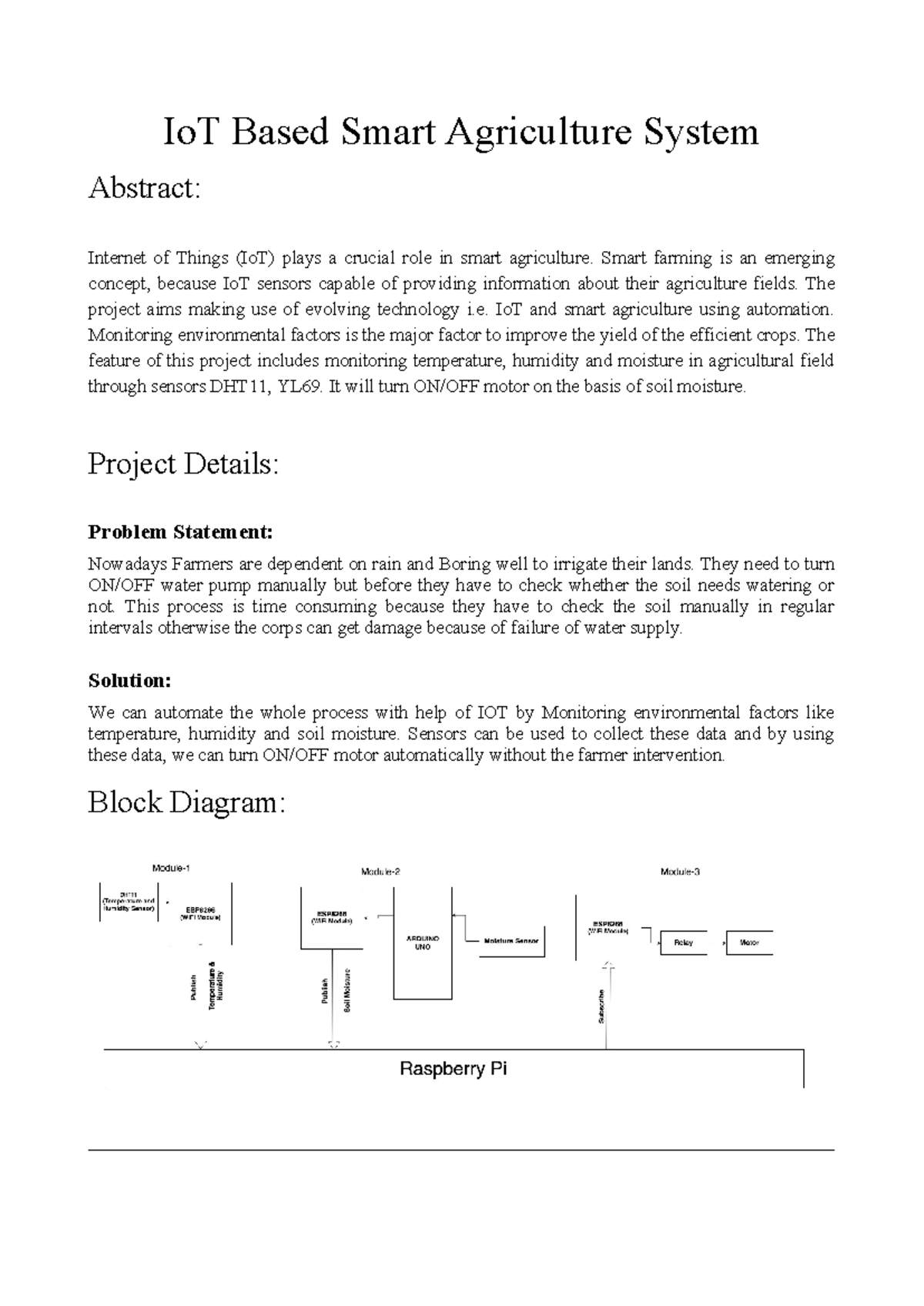 Project Documentation - IoT Based Smart Agriculture System Abstract ...