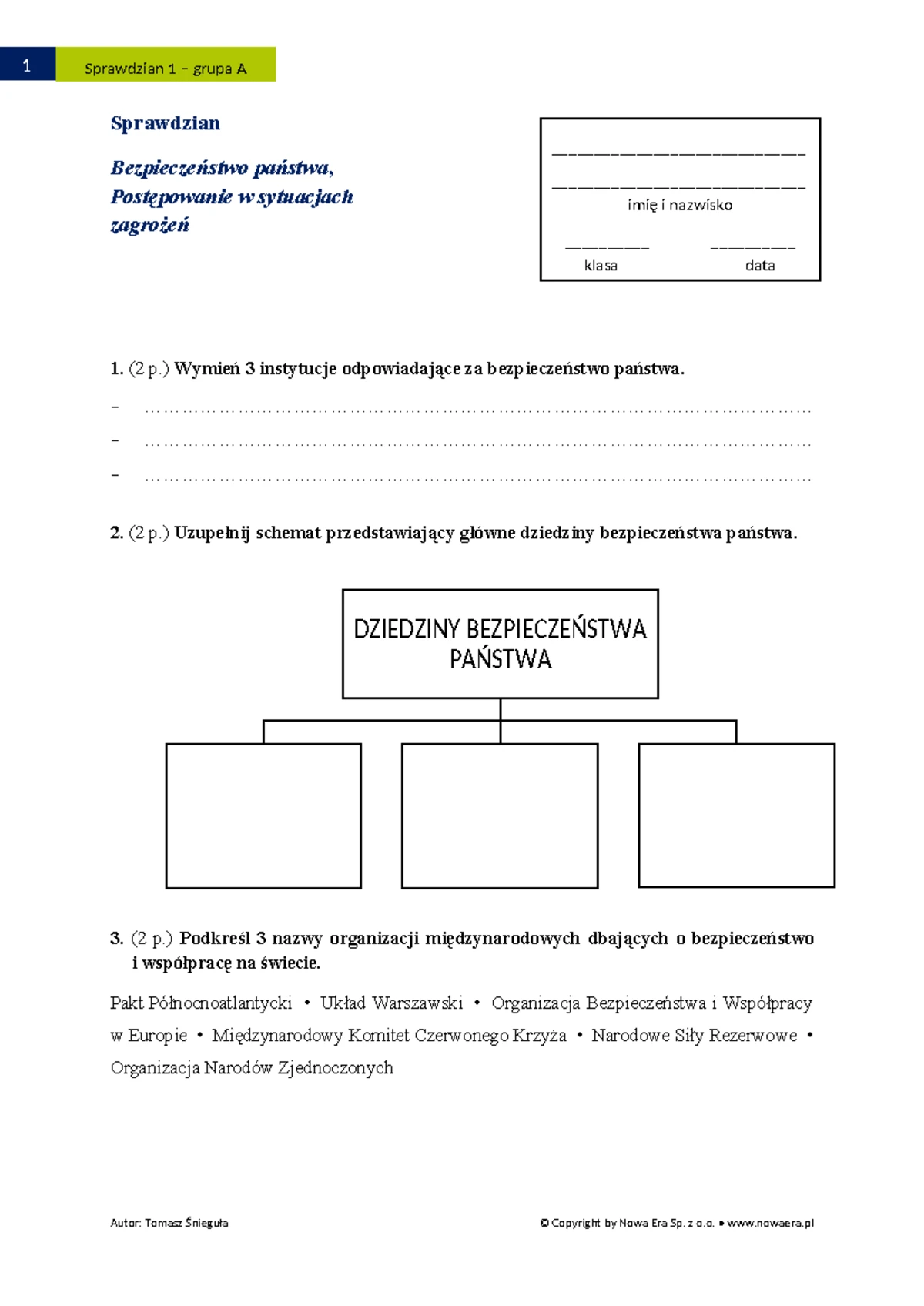 Edukacja Dla Bezpieczeństwa 1 Sprawdzian