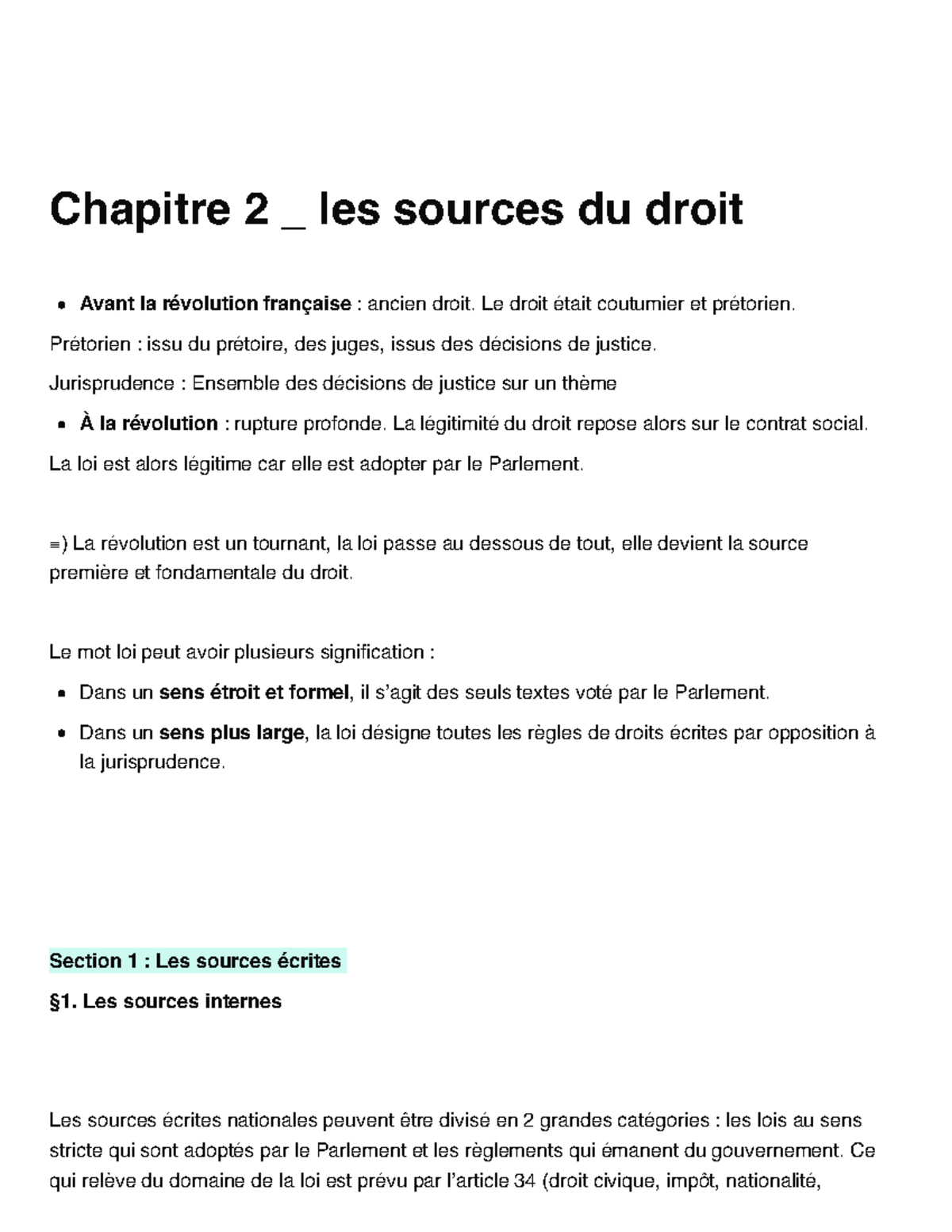Chapitre 2 - Les Sources du Droit Avant la Révolution Française - Studocu