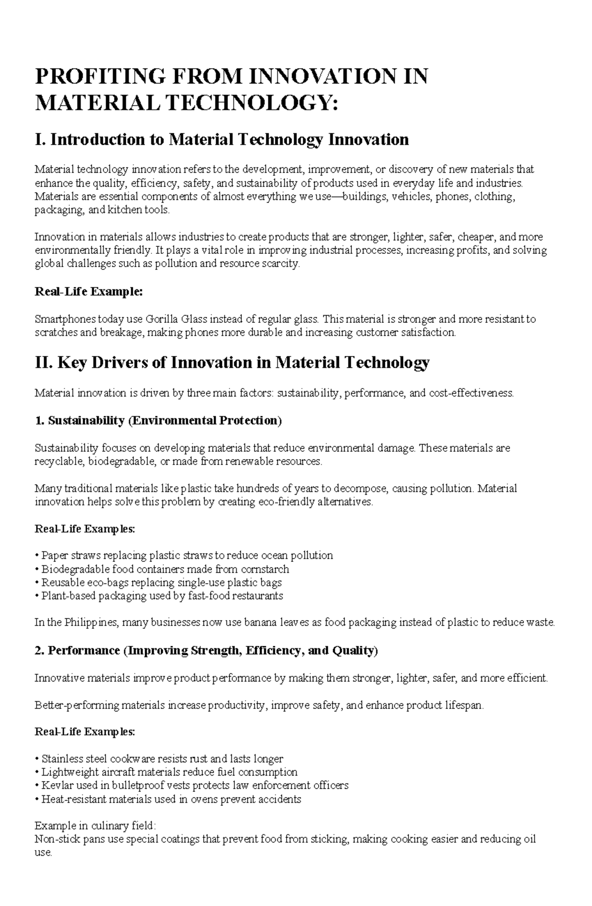 PROFITING FROM INNOVATION IN MATERIAL TECHNOLOGY: Key Insights and ...