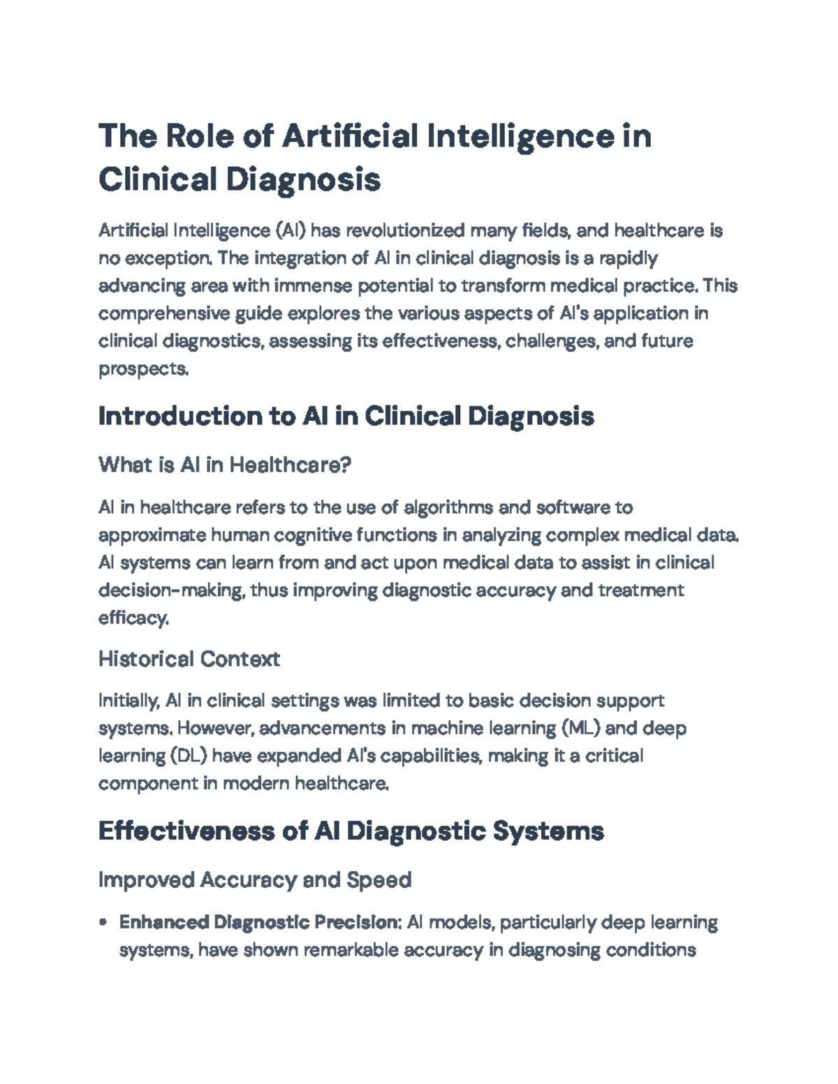 The Role of AI in Clinical Diagnosis: Effectiveness and Challenges ...