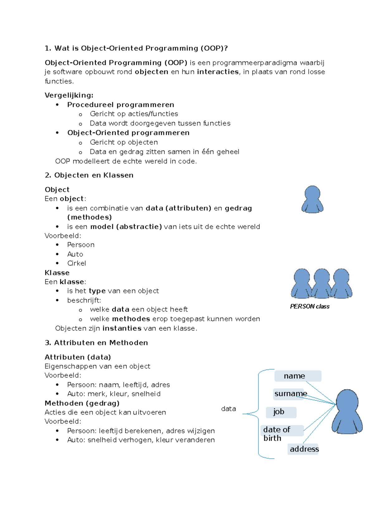 Les 1 Samenvatting: Inleiding tot Objectgeoriënteerd Programmeren (OOP ...