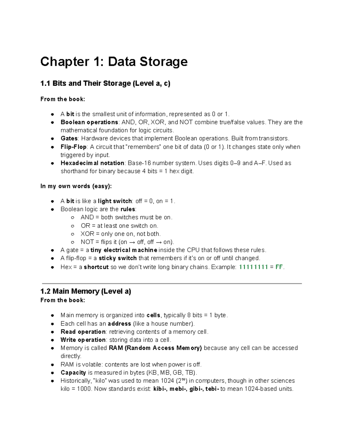 Module 1: Intro to Data Storage and Information Representation - Studocu