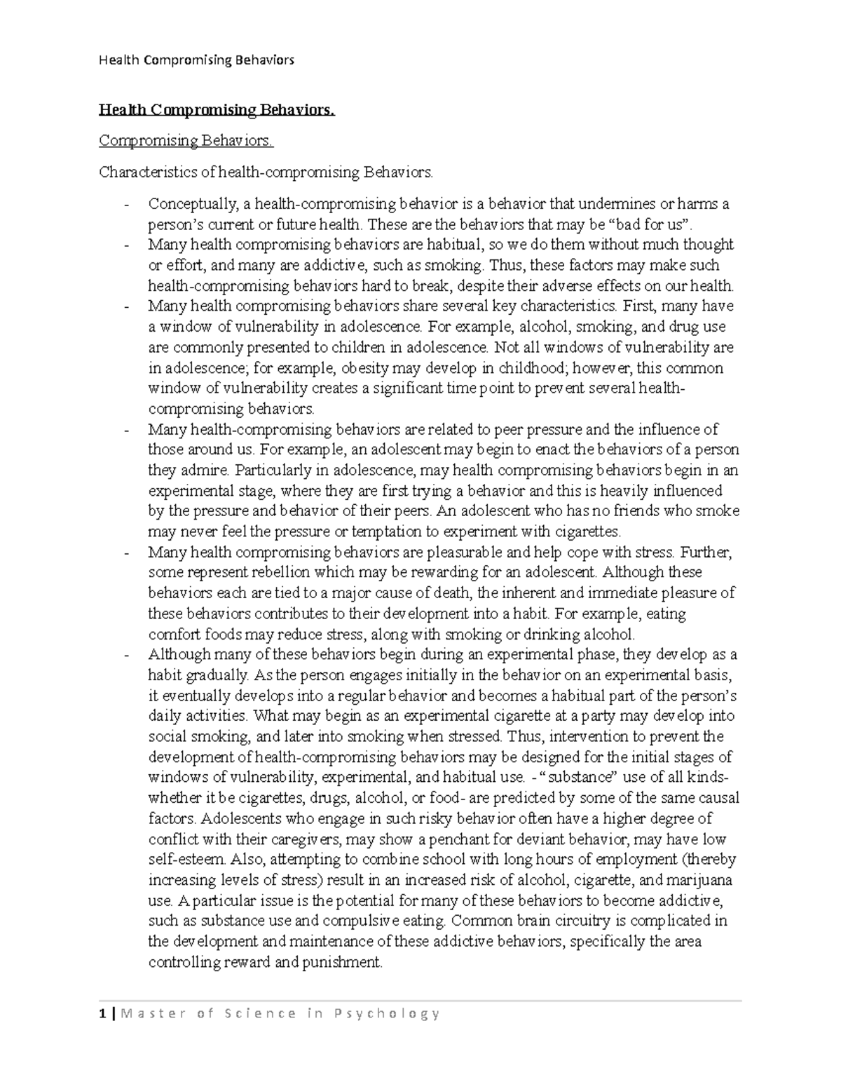 Health Compromising Behaviors: Understanding Impact & Interventions ...