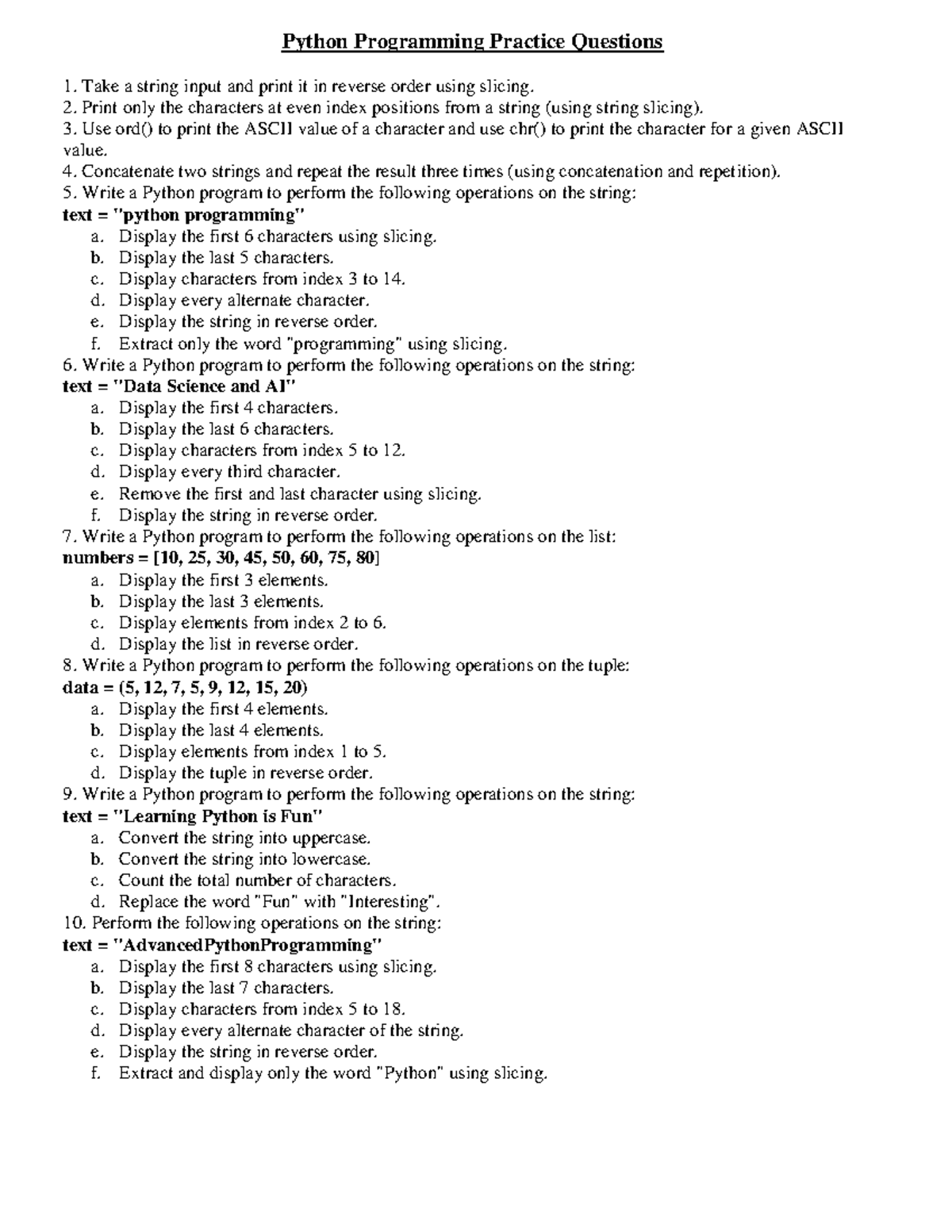 Python Programming Set 2 Solutions: Practice Questions - Studocu