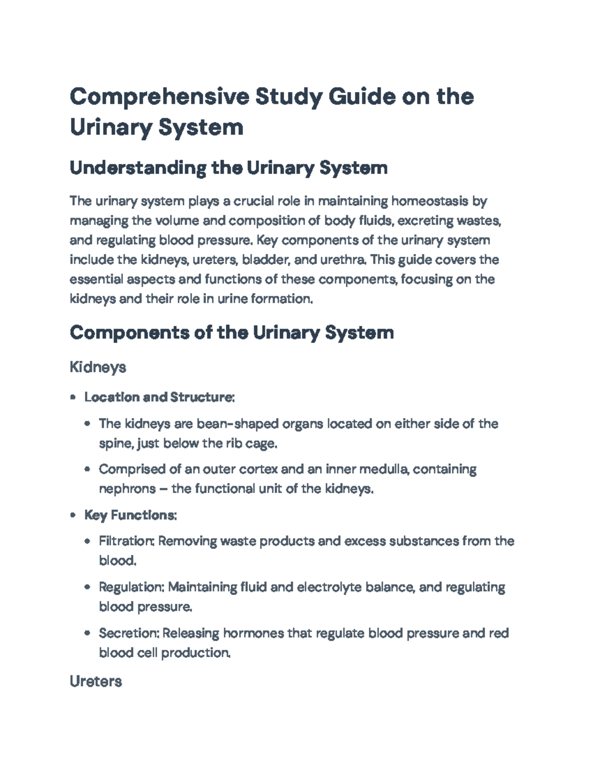 Comprehensive Study Guide on the Urinary System - Final Exam Prep ...