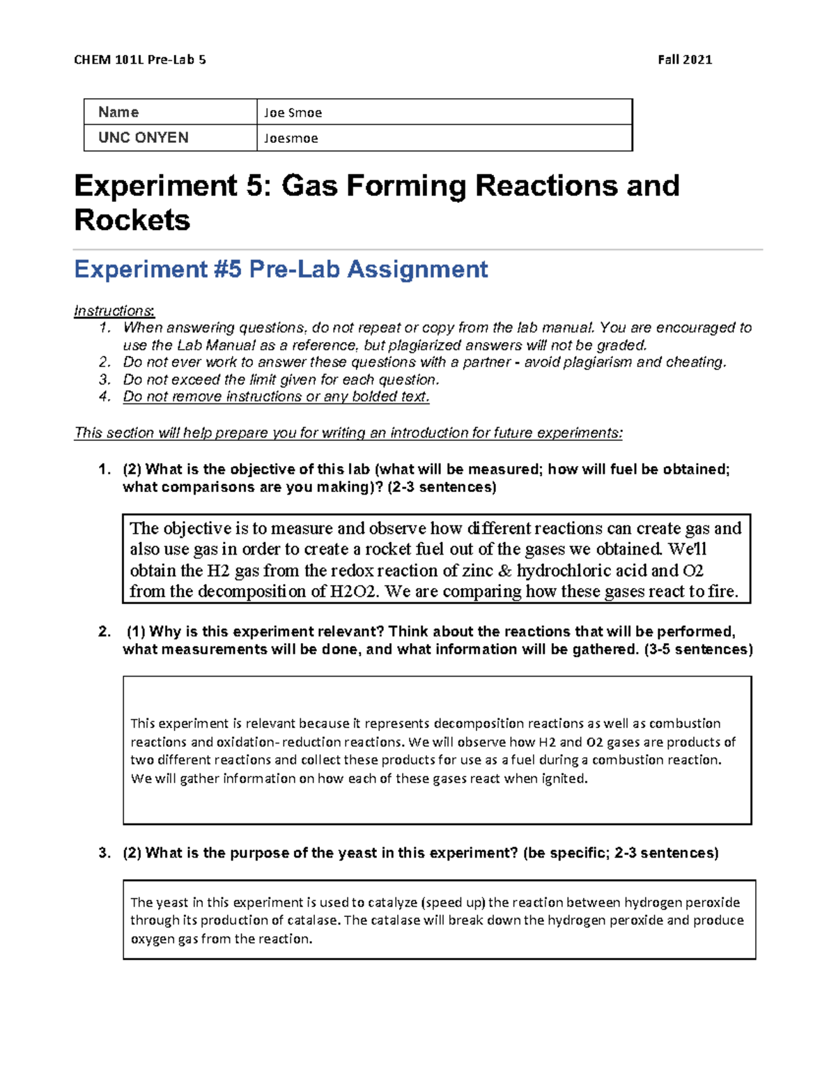 Experiment 5 Post Lab: Gas Forming Reactions in Rockets - Studocu