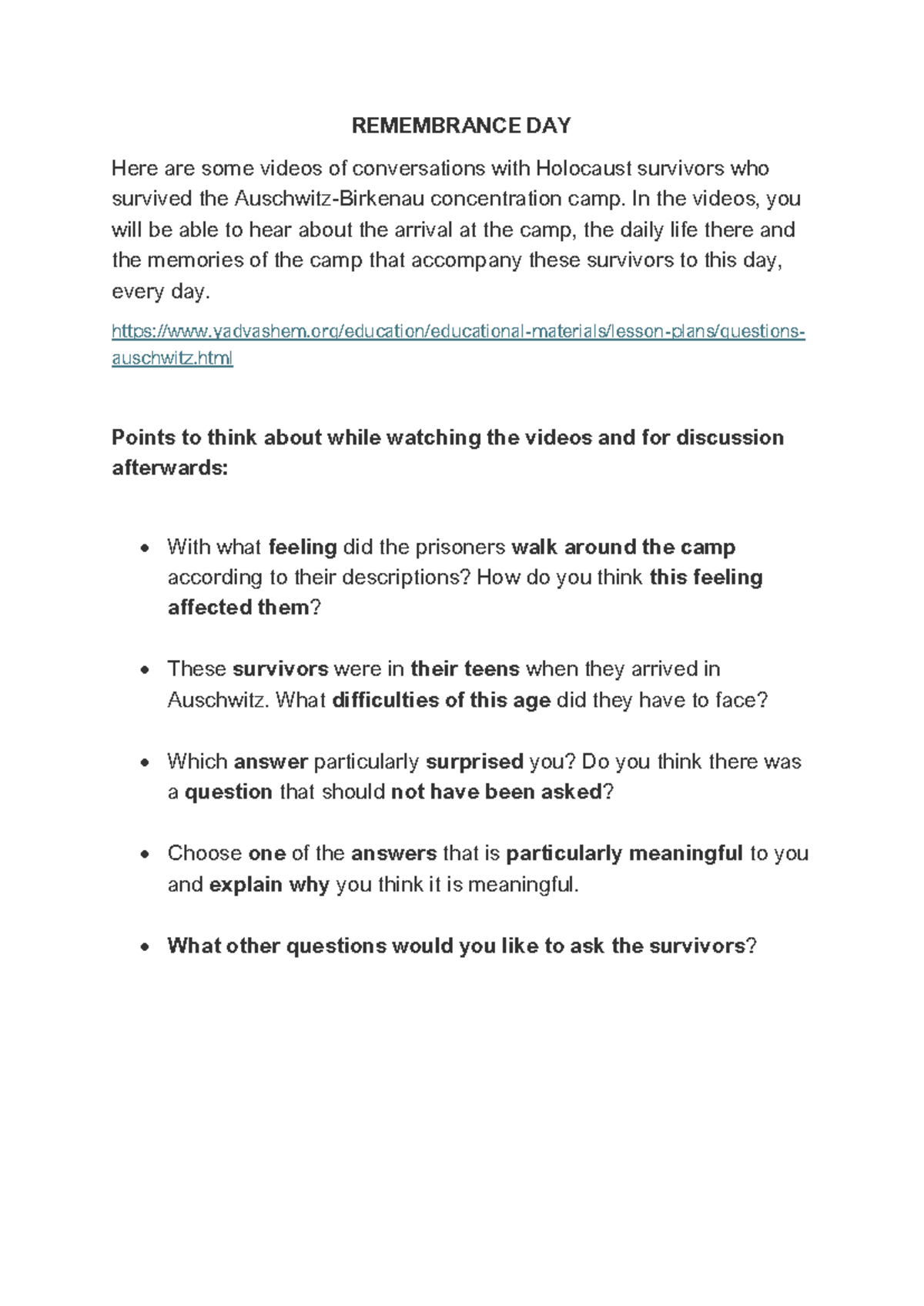 Group 4 Questions - 1111243 - REMEMBRANCE DAY Here are some videos of ...
