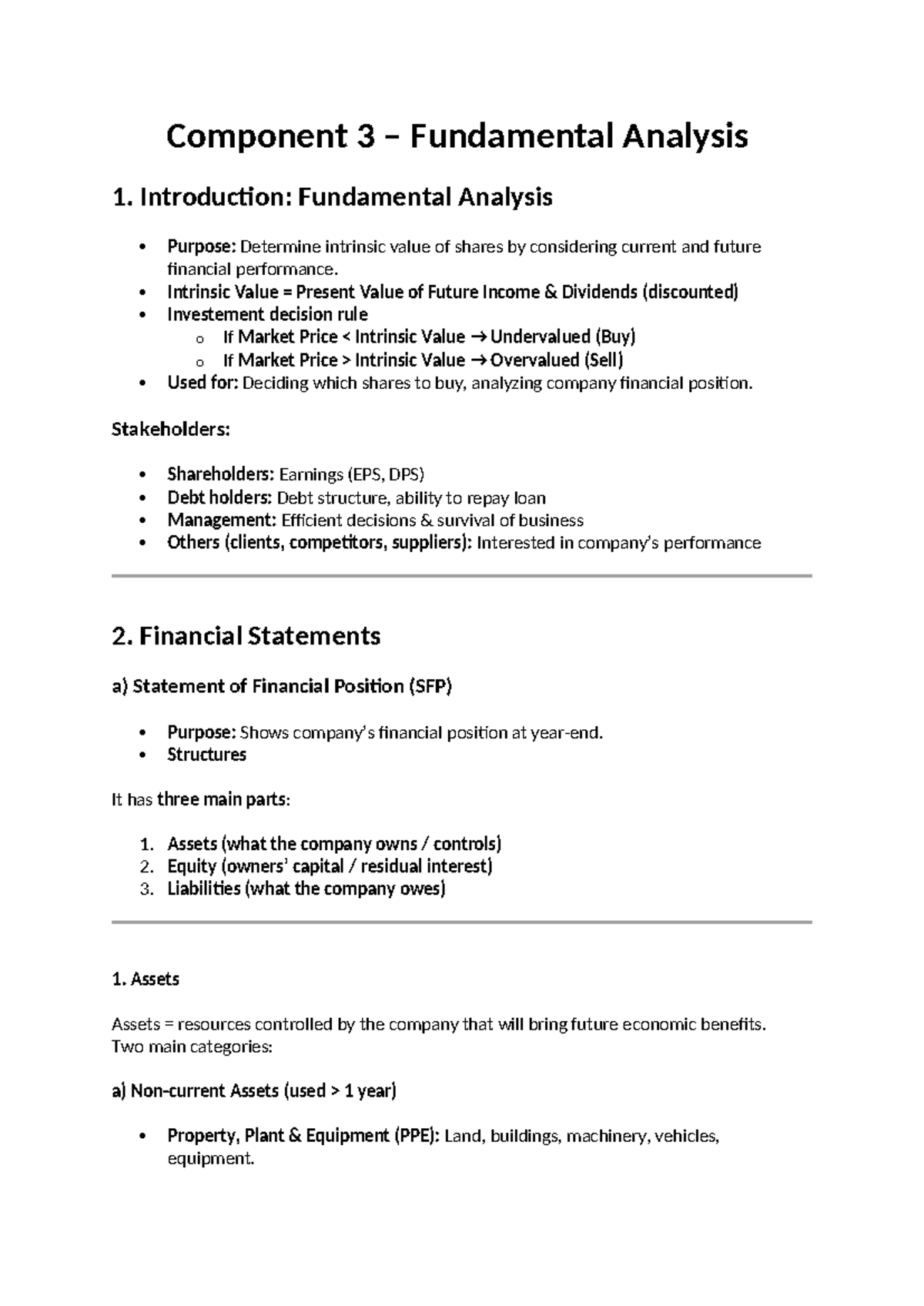 Component 3: Fundamental Analysis Summary for Financial Performance ...