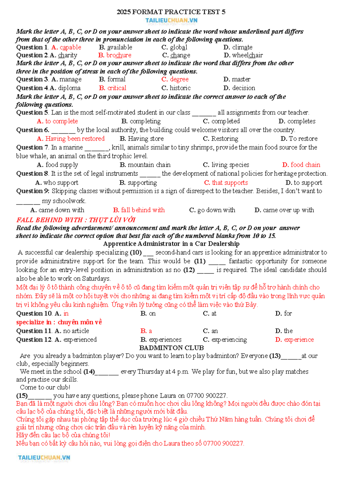 ĐỀ 9 - 2025 Format Practice TEST 5-CKII - KEY - Studocu