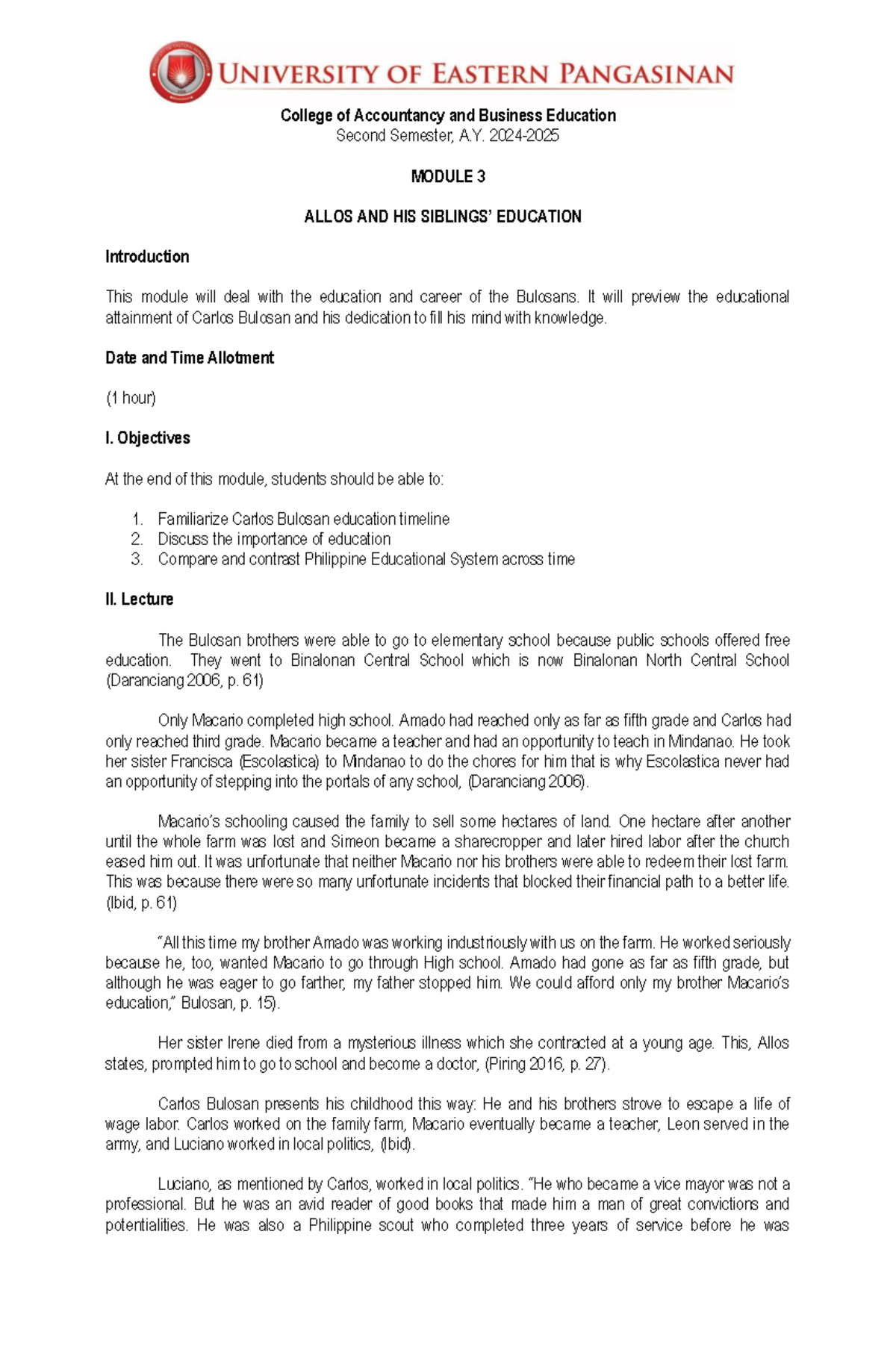 Module 3: Carlos Bulosan's Education and Career Journey - Studocu