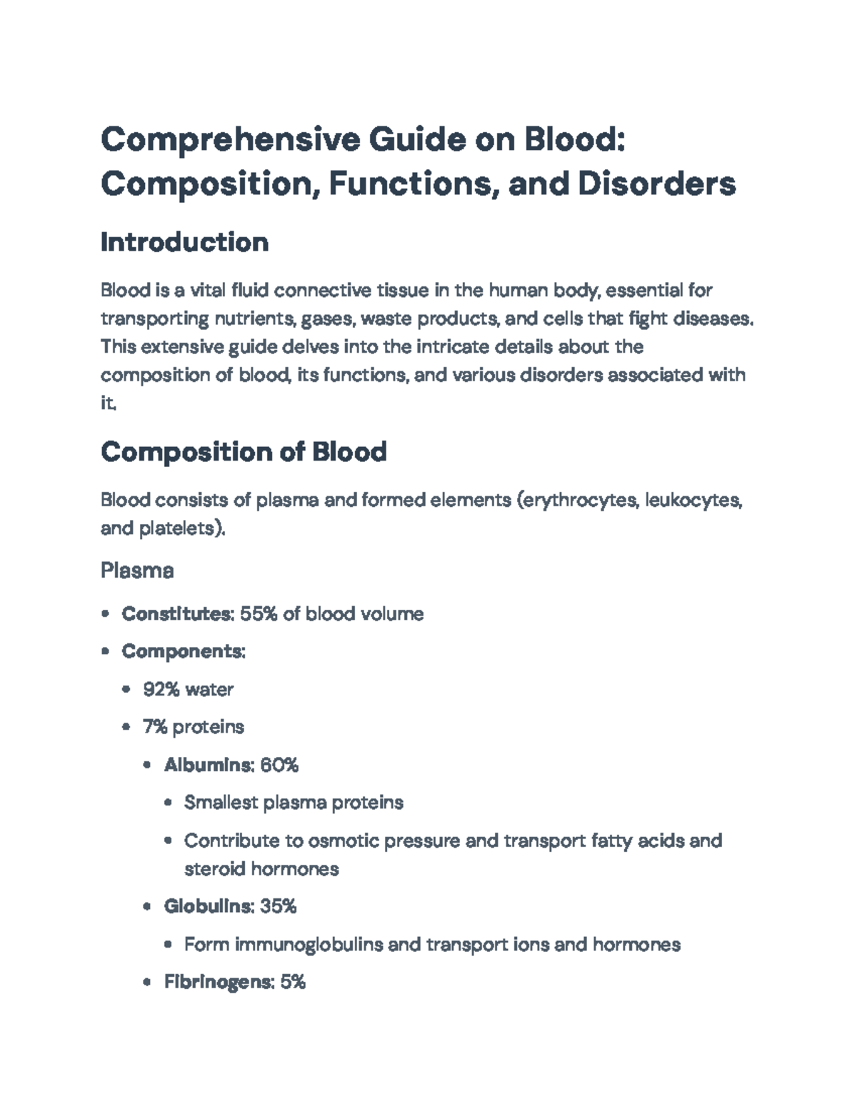 Comprehensive Guide on Blood: Composition, Functions & Disorders ...