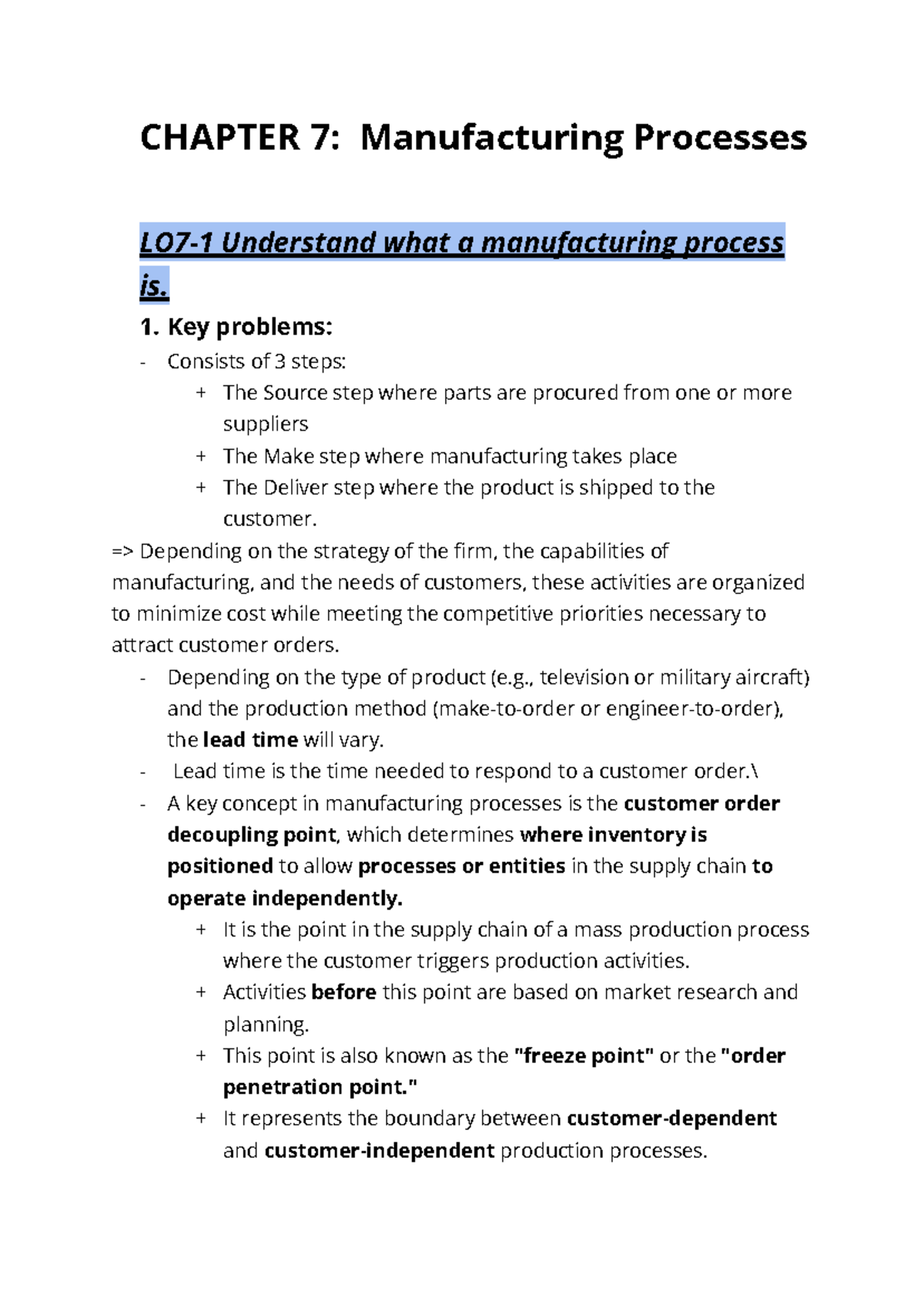 OSCM 101: Chapter 7 - Understanding Manufacturing Processes - Studocu