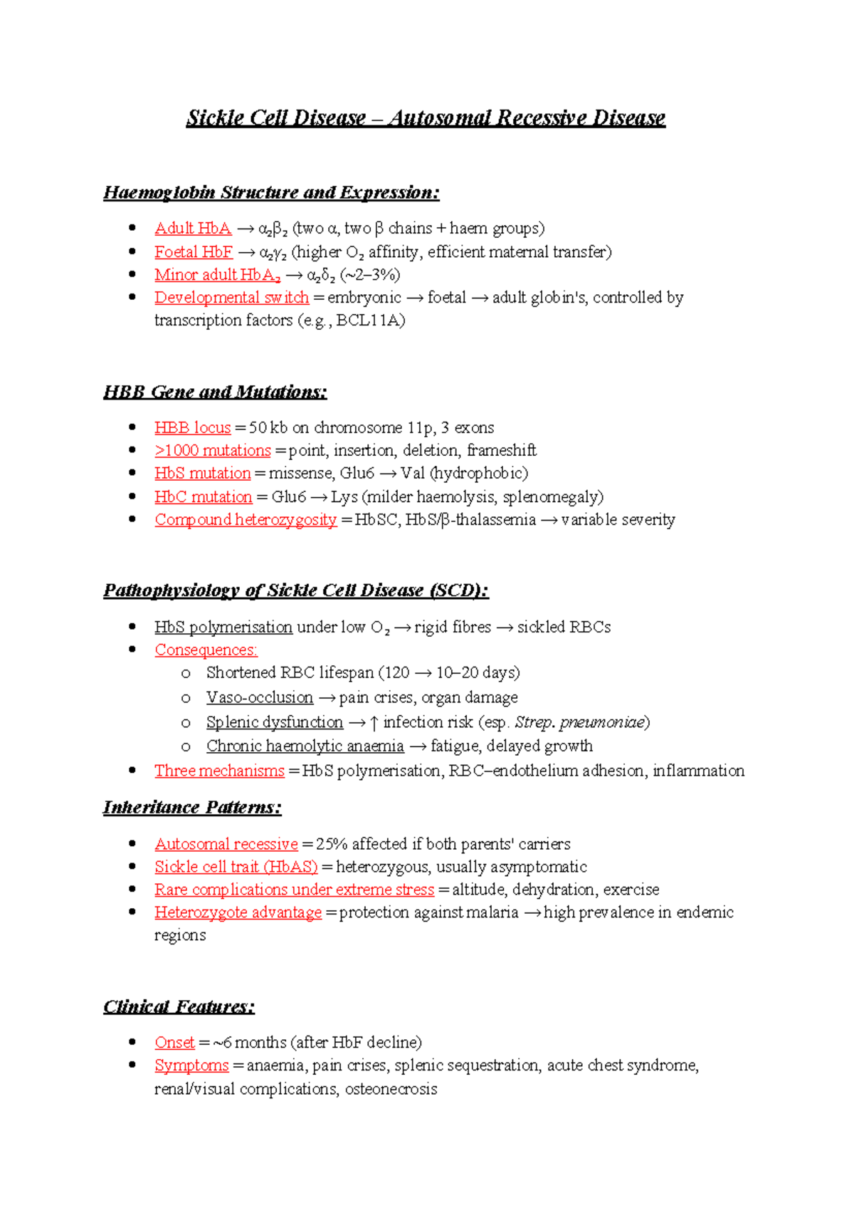 E - Lecture 04 - Sickle Cell Disease Overview and Key Concepts - Studocu