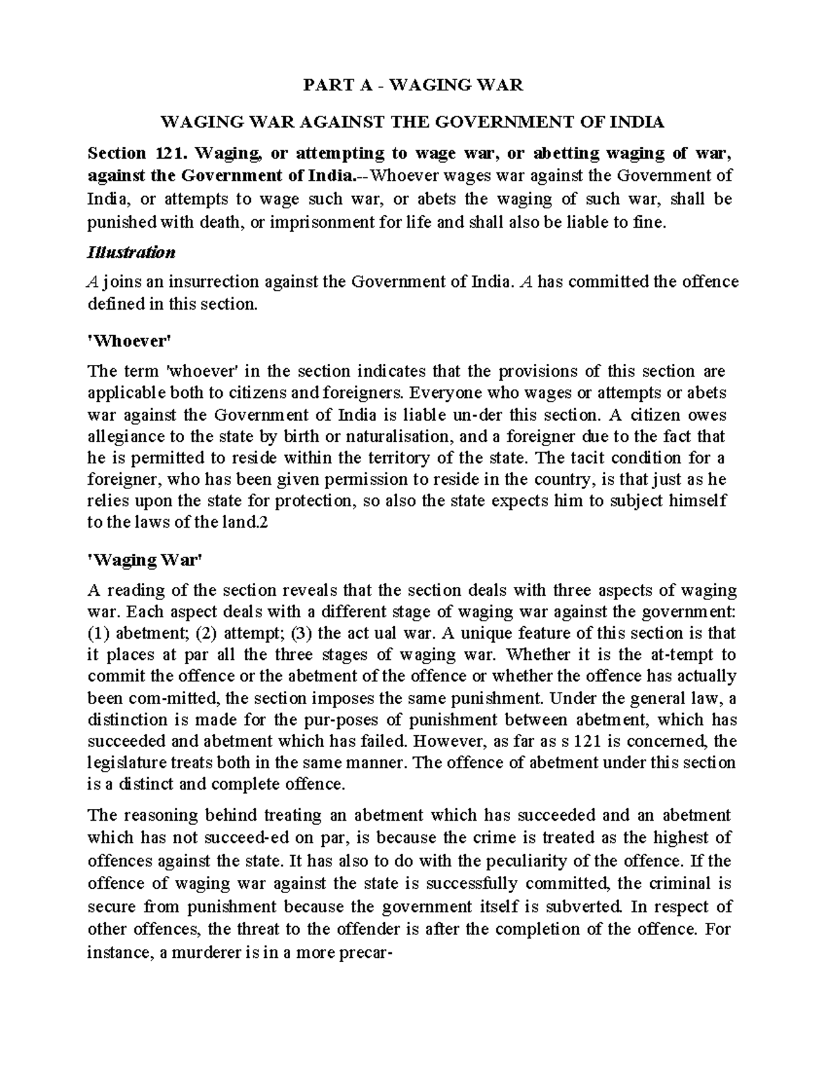 Offences Against the State: Analysis of IPC Sections 121-129 - Studocu