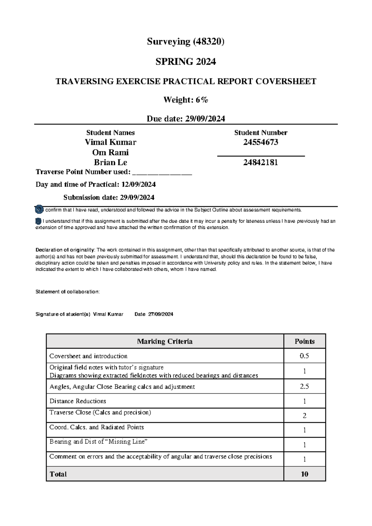 48320 Surveying Practical 3 Coversheet - Spring 2024-1 - Surveying ...