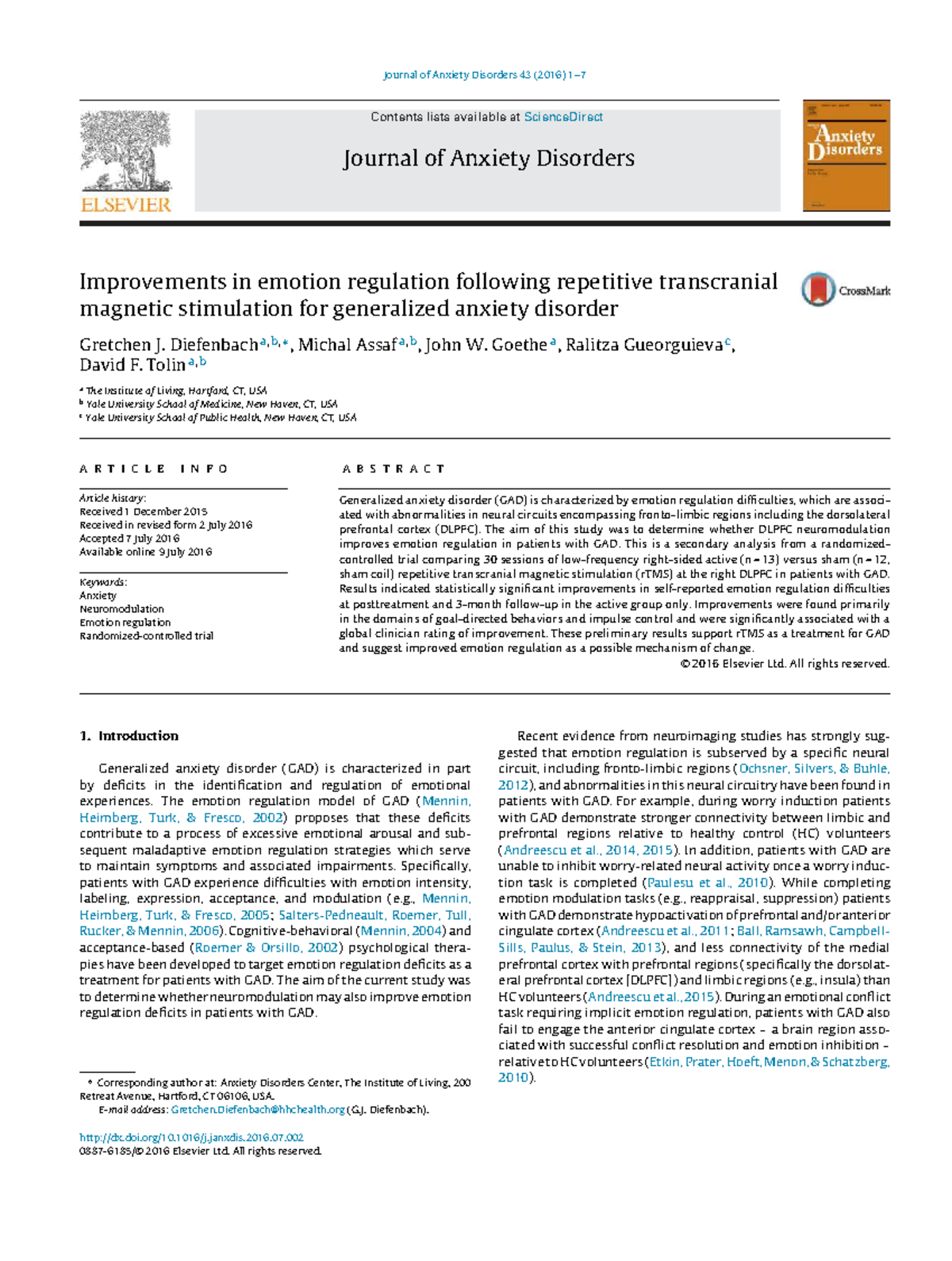 Improvements in Emotion Regulation via rTMS for GAD: A Study Analysis ...