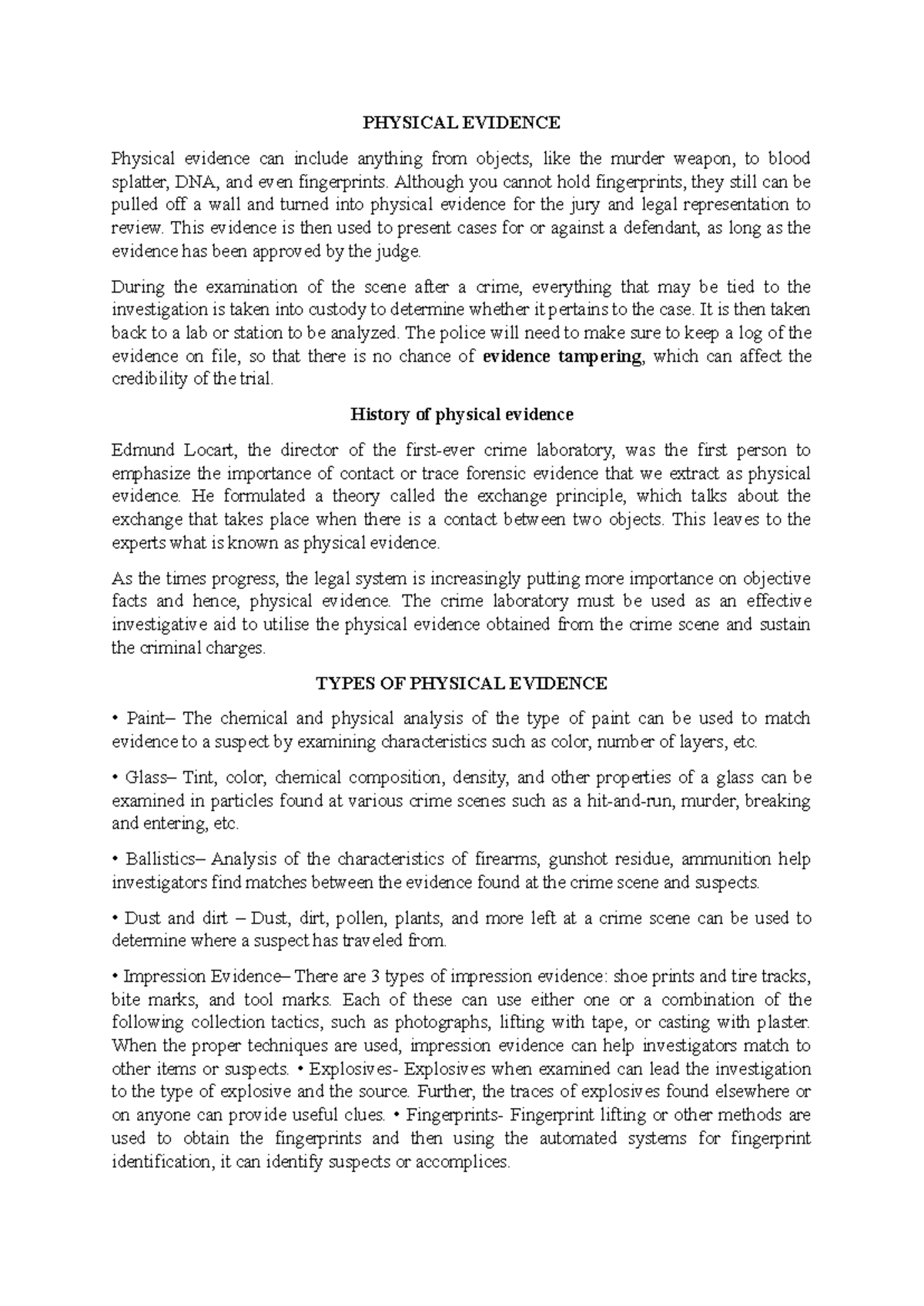 Module IV- Physical evidences and Investigative techniques - PHYSICAL ...