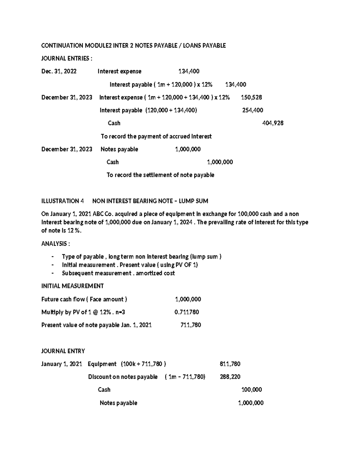 Continuation Module 2 INTER 2 Notes Payable & Loans Payable Journal ...
