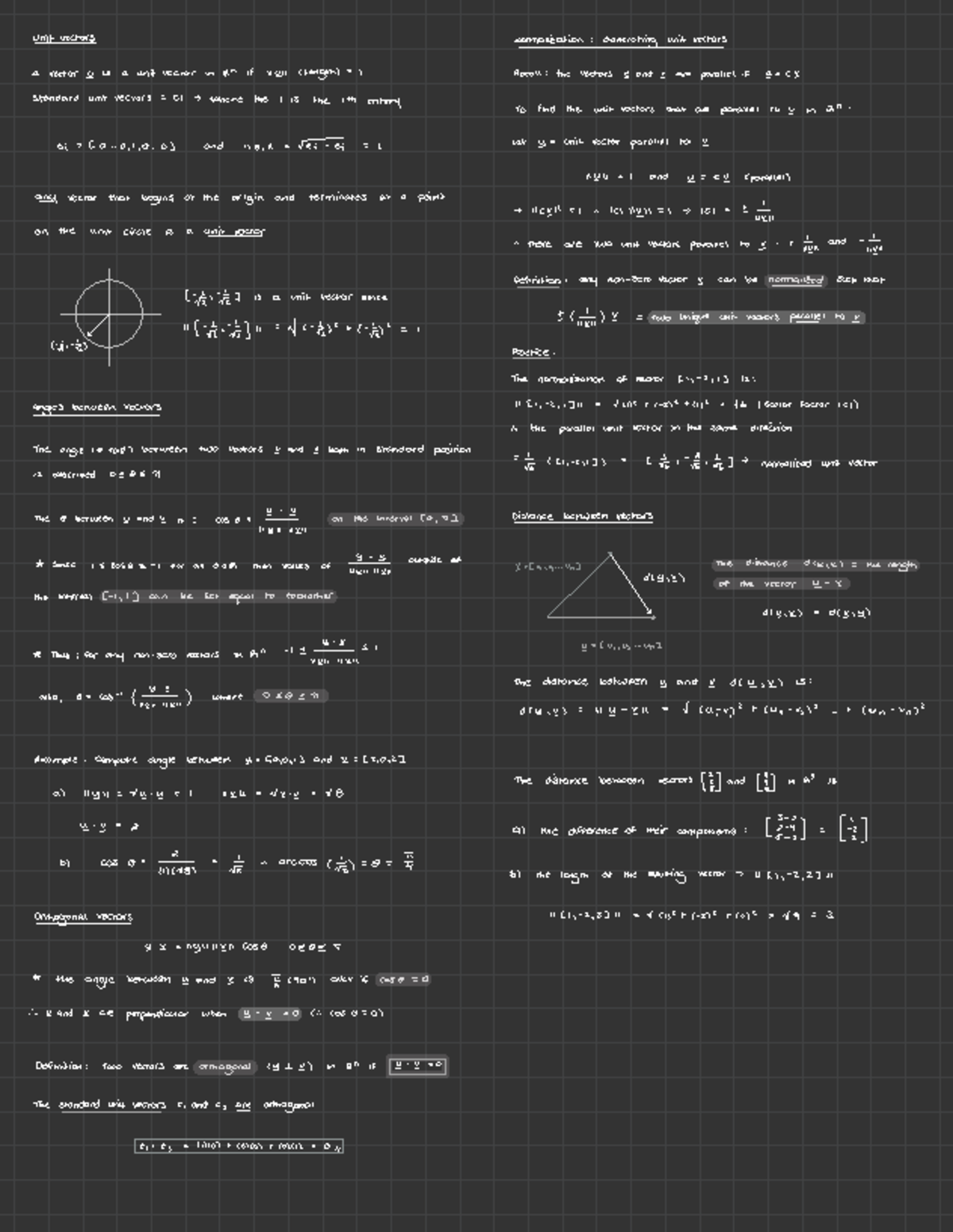 Unit Vectors and Orthogonal Definitions in Rn - Math 101 - Studocu