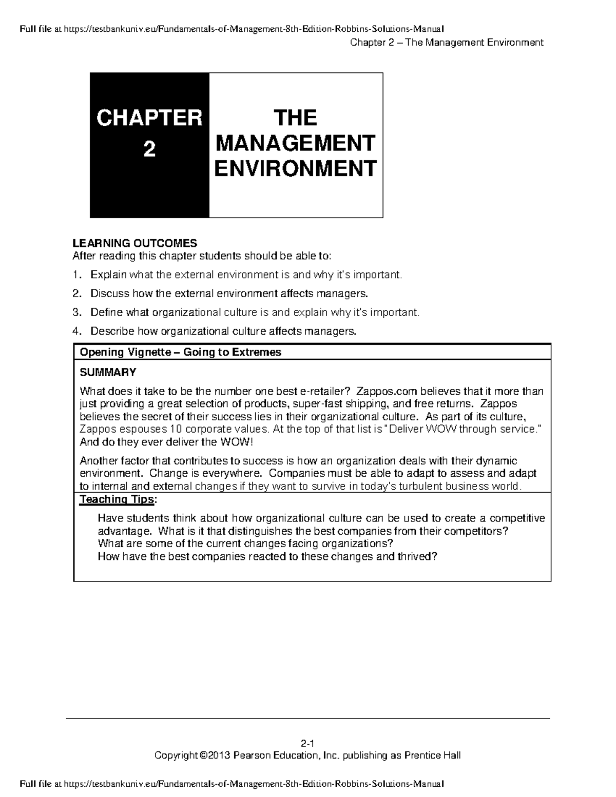 Chapter 2 - The Management Environment (MGT 5156) - Key Concepts and ...