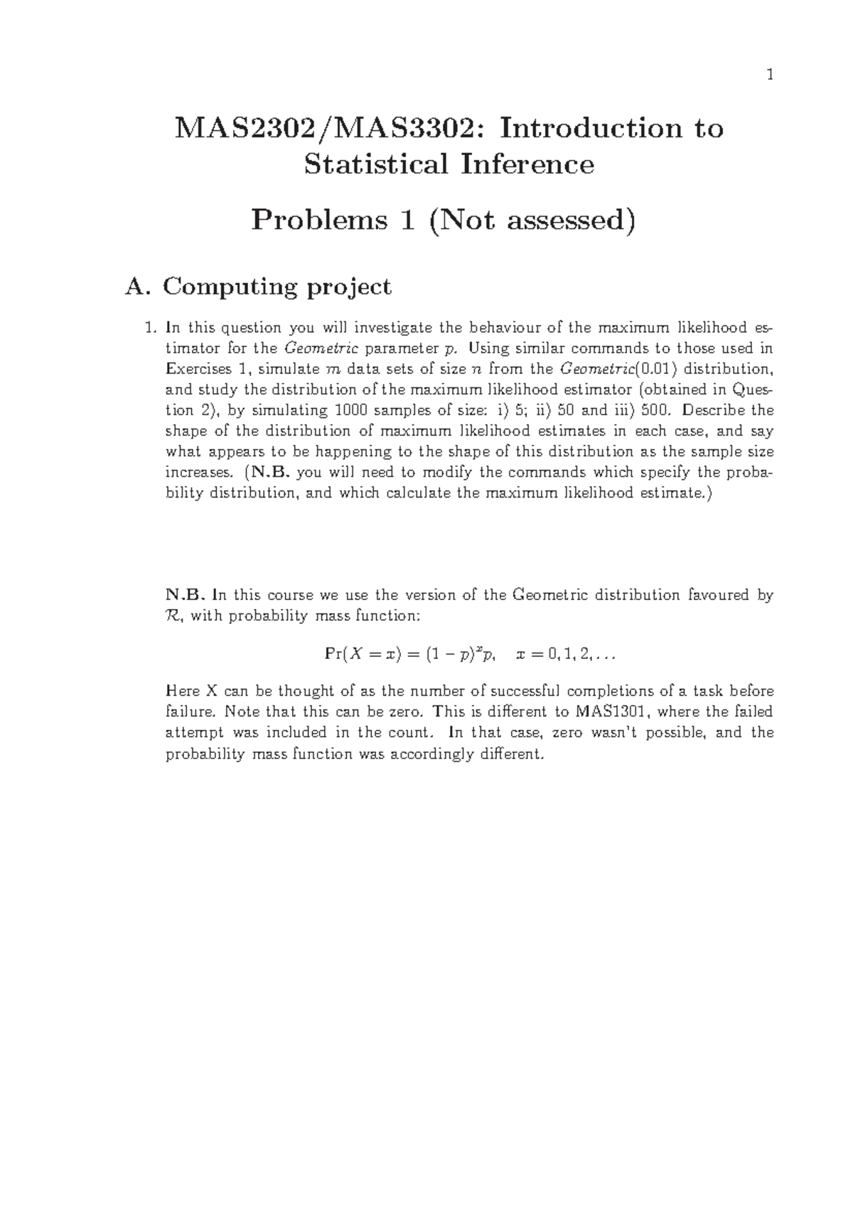 Statistical Inference Problems 1: MLE for Geometric Distribution - Studocu