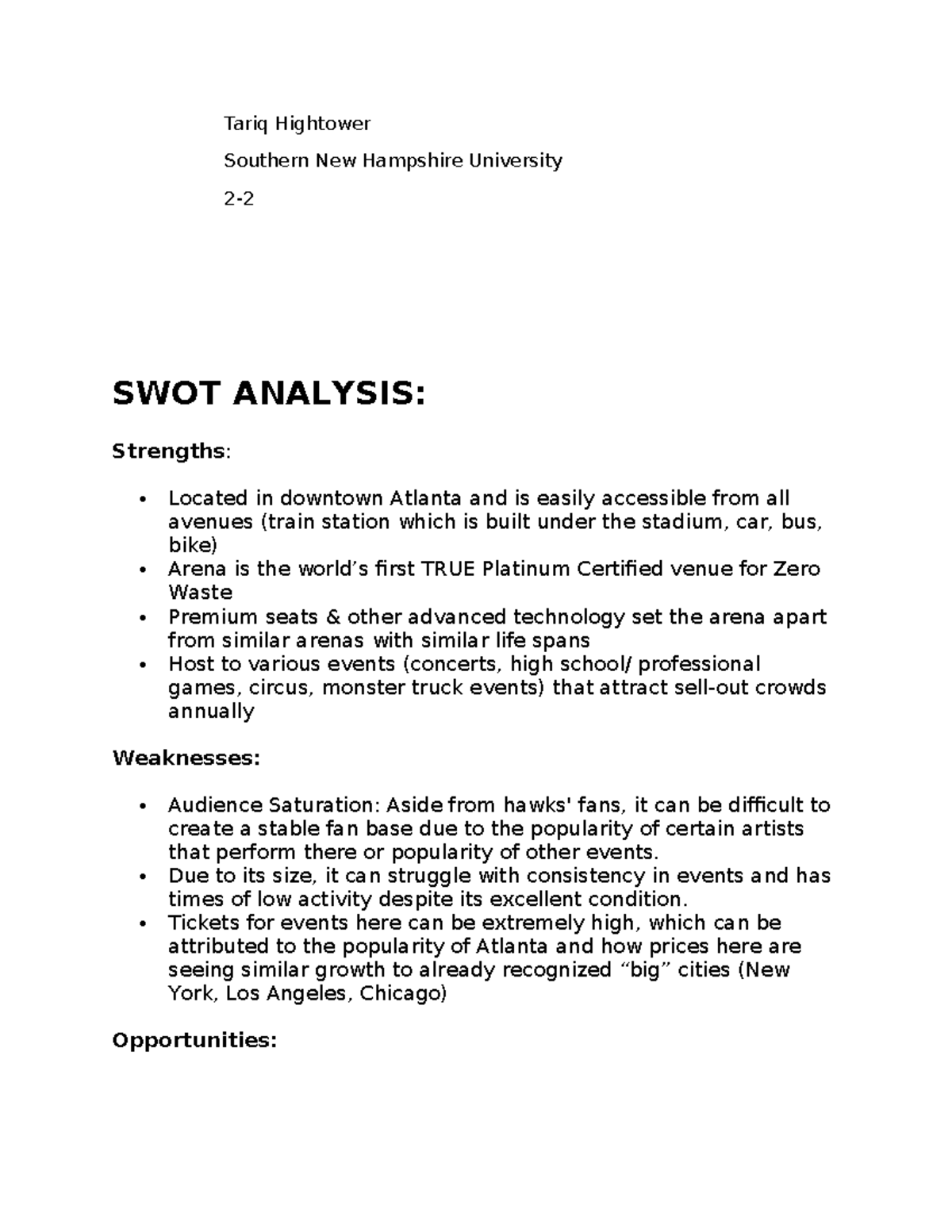 SWOT Analysis of State Farm Arena (SNHU) - Strengths, Weaknesses ...