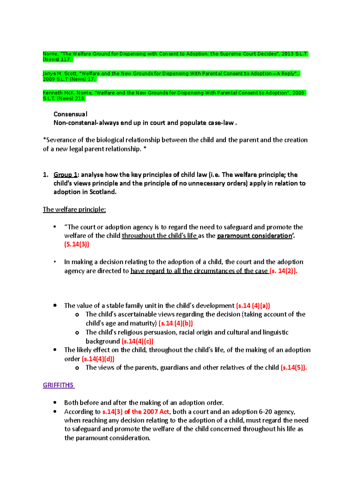 Adoption Law in Scotland: Key Principles & Case Analysis Notes - Studocu