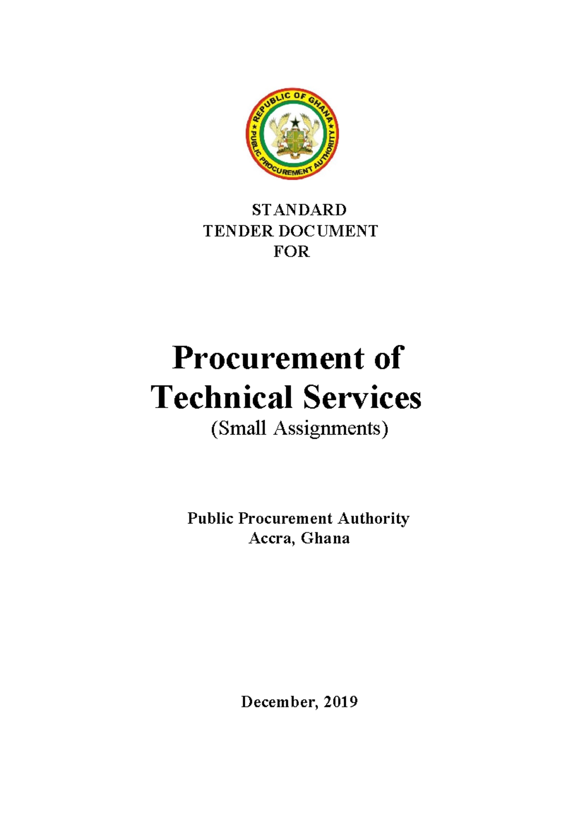Standard Tender Document for the Procurement of Technical Services ...