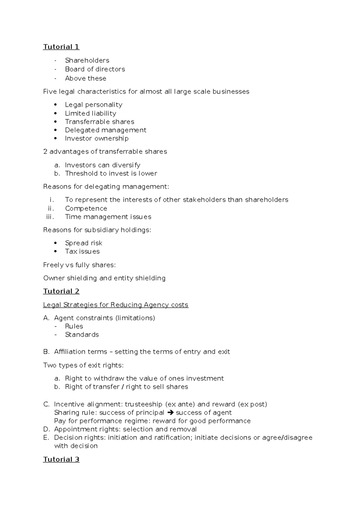 Corporate Law - Tutorial Notes (CL101): Key Concepts & Strategies ...