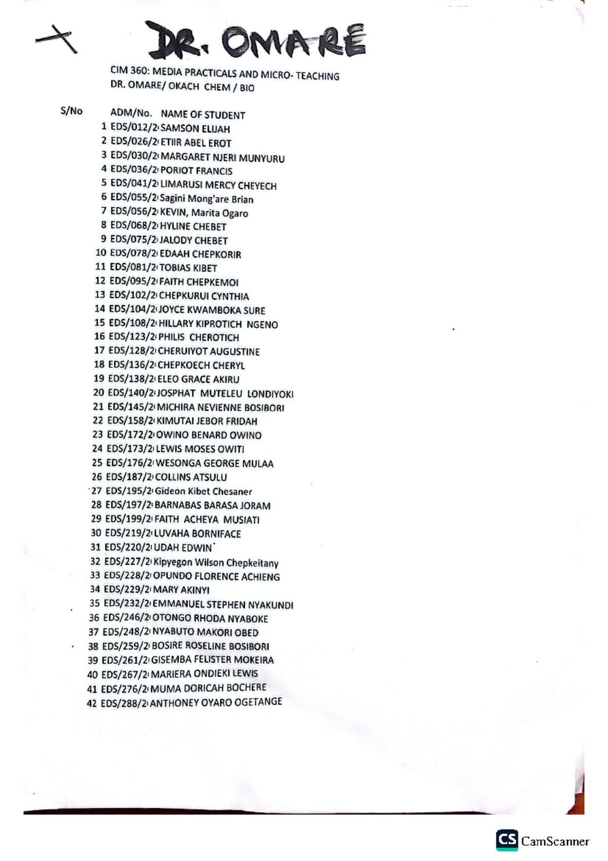 CIM 360: Media Practicals & Micro-Teaching Student List - Studocu