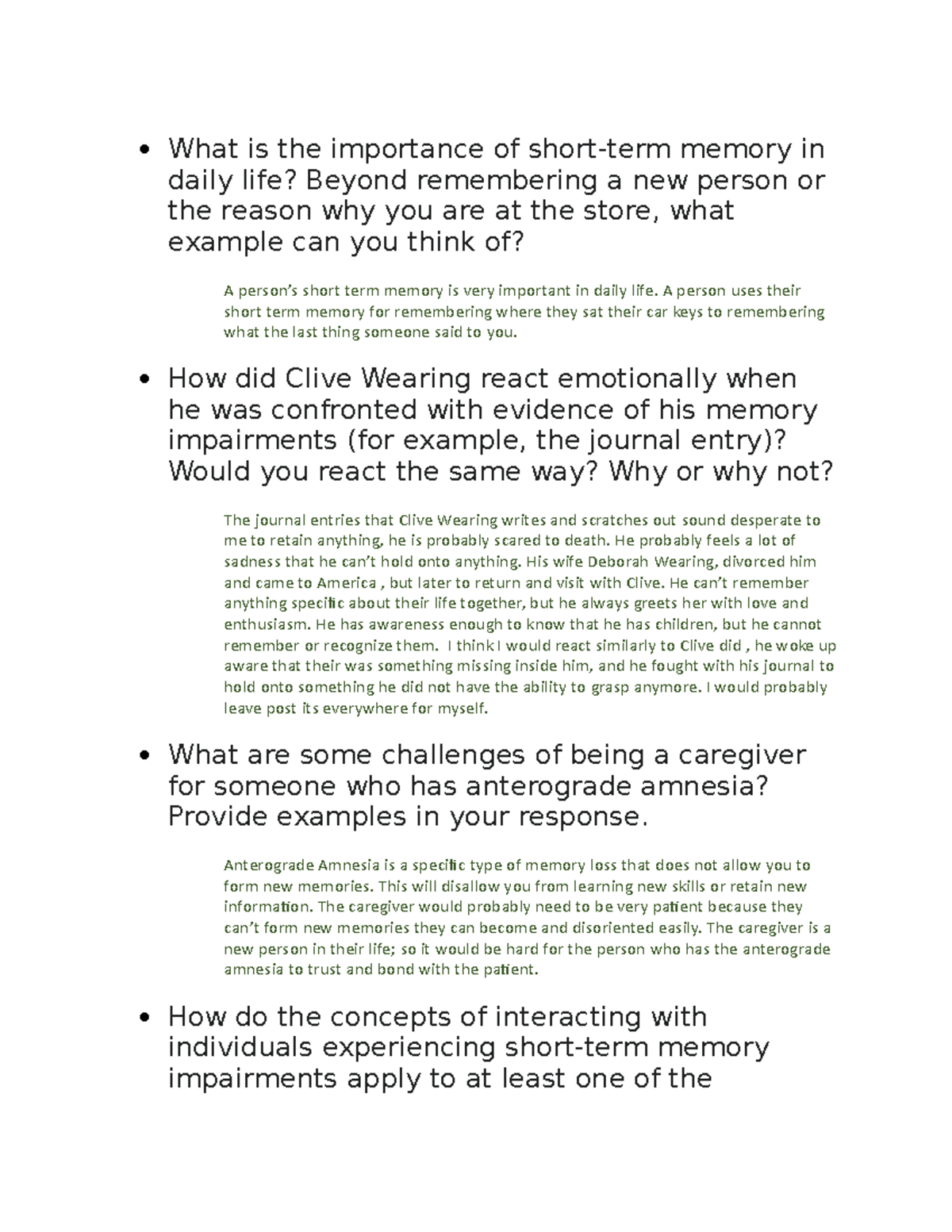 Psy 375 Discussion 3-1: Insights on Short-Term Memory and Caregiving ...