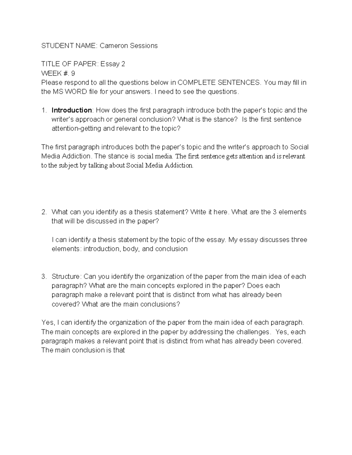 ENG 101: Self Evaluation - Essay 2 Week 9 Analysis - Studocu