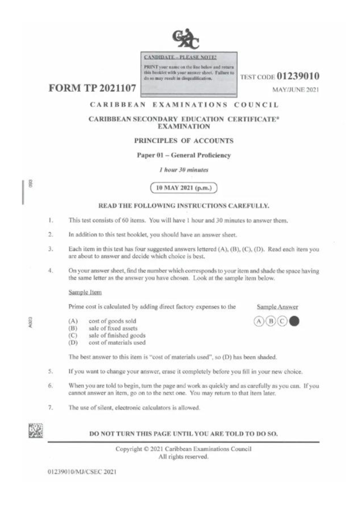 CSEC POA 01239010 May/June 2021 Paper 1 Questions - Studocu