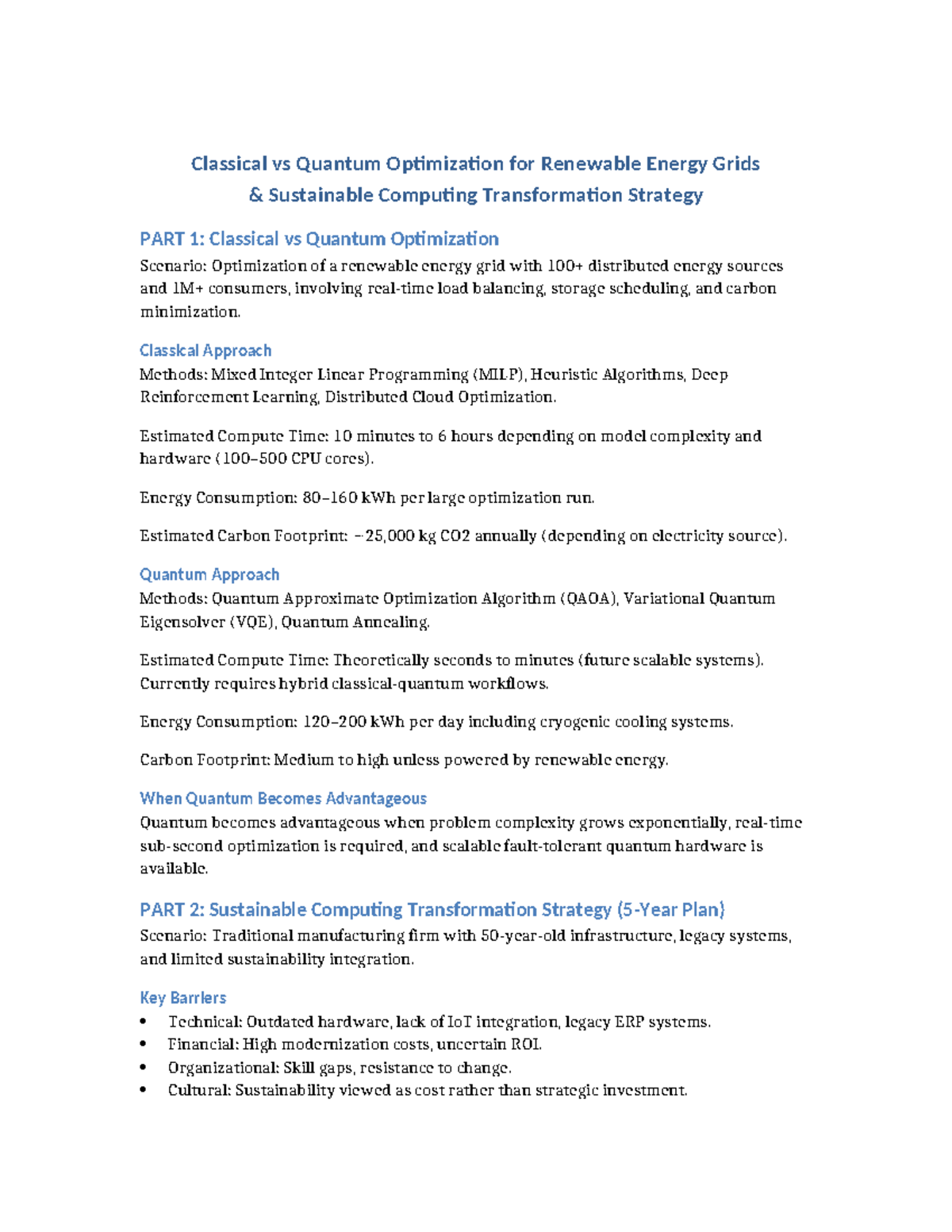 Classical vs Quantum Optimization for Renewable Energy Grids ...