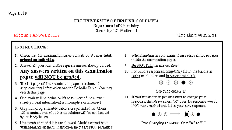 Chemistry 121 Midterm 1 Answer Key - 2025 - Studocu
