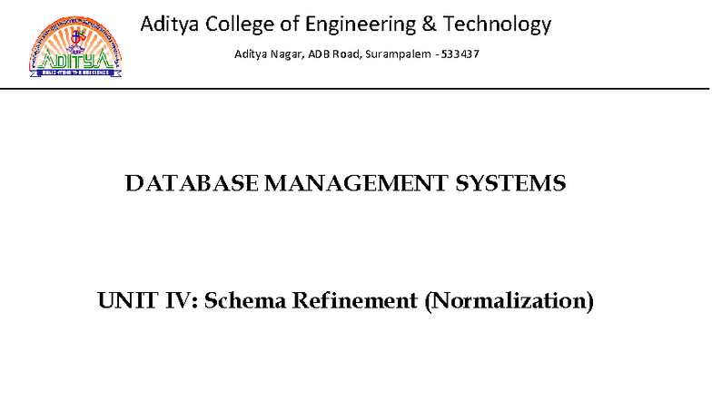 DBMS (R20) UNIT IV: Normalization and Schema Refinement Notes - Studocu