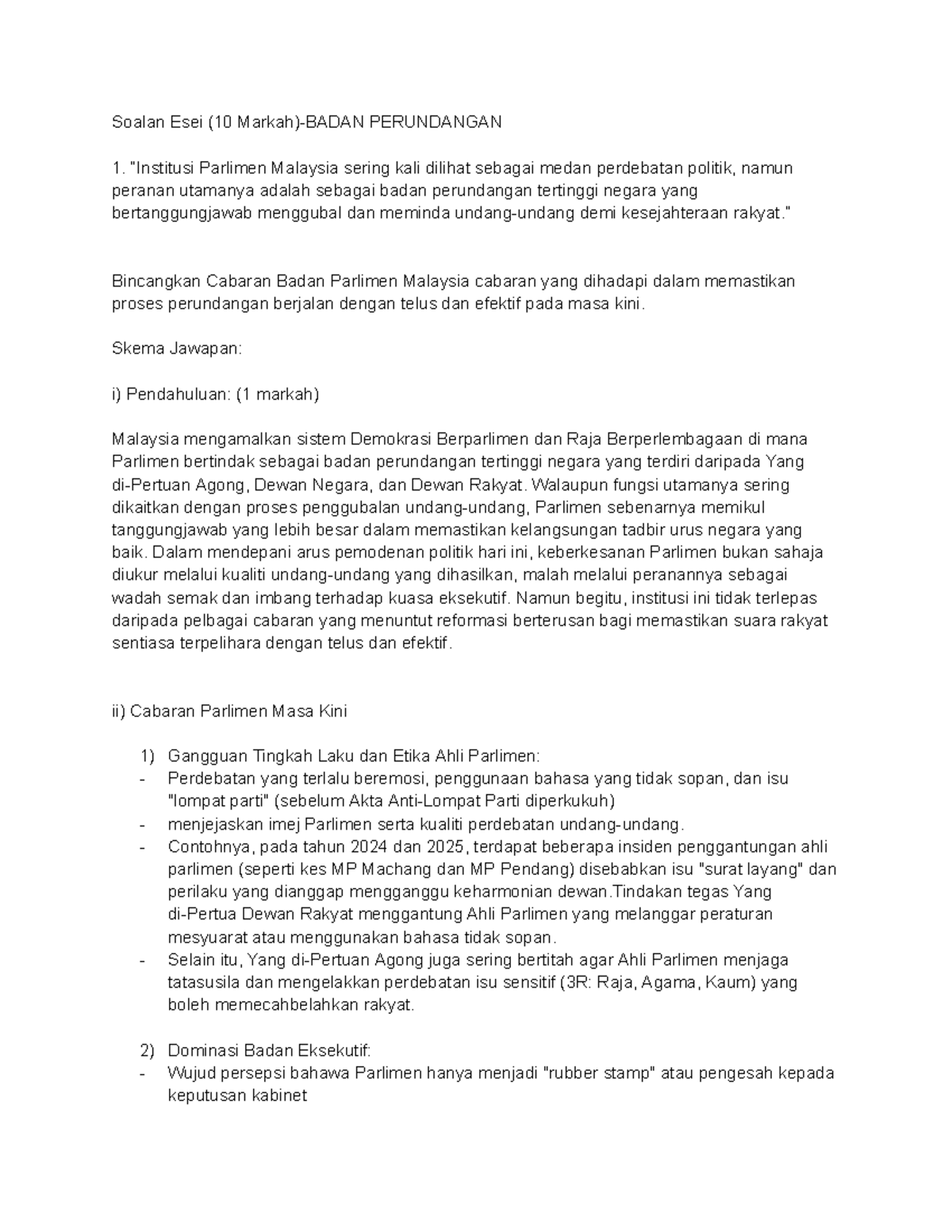 Cabaran Badan Perundangan Malaysia: Esei PERUNDANGAN 1 - Document Preview