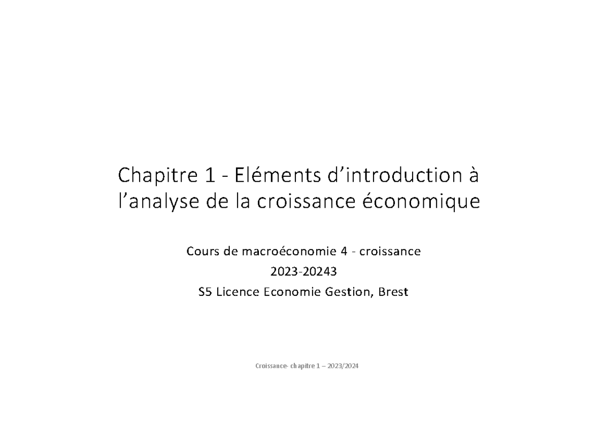 Chapitre 1: Éléments de la Croissance Économique - Cours de ...